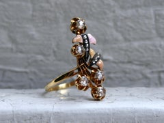 Juego de joyas de diamantes rusos antiguos de la Belle Époque, anillo y pendientes