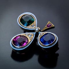 Belle Époque Antique Sapphire Tourmaline Gold Trefoil Brooch