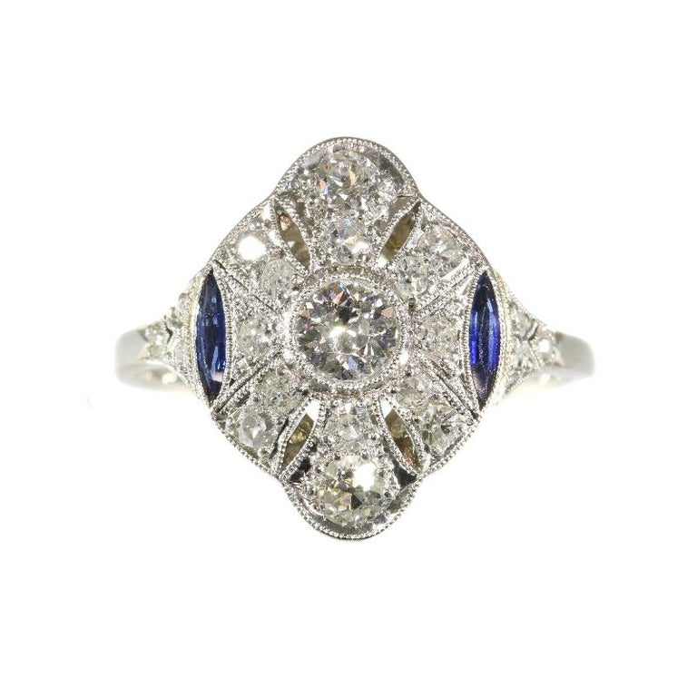 Belle poque Art Deco Diamond and Sapphire Platinum 