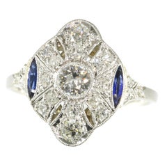 Belle Époque Art Deco Diamond and Sapphire Platinum Engagement Ring