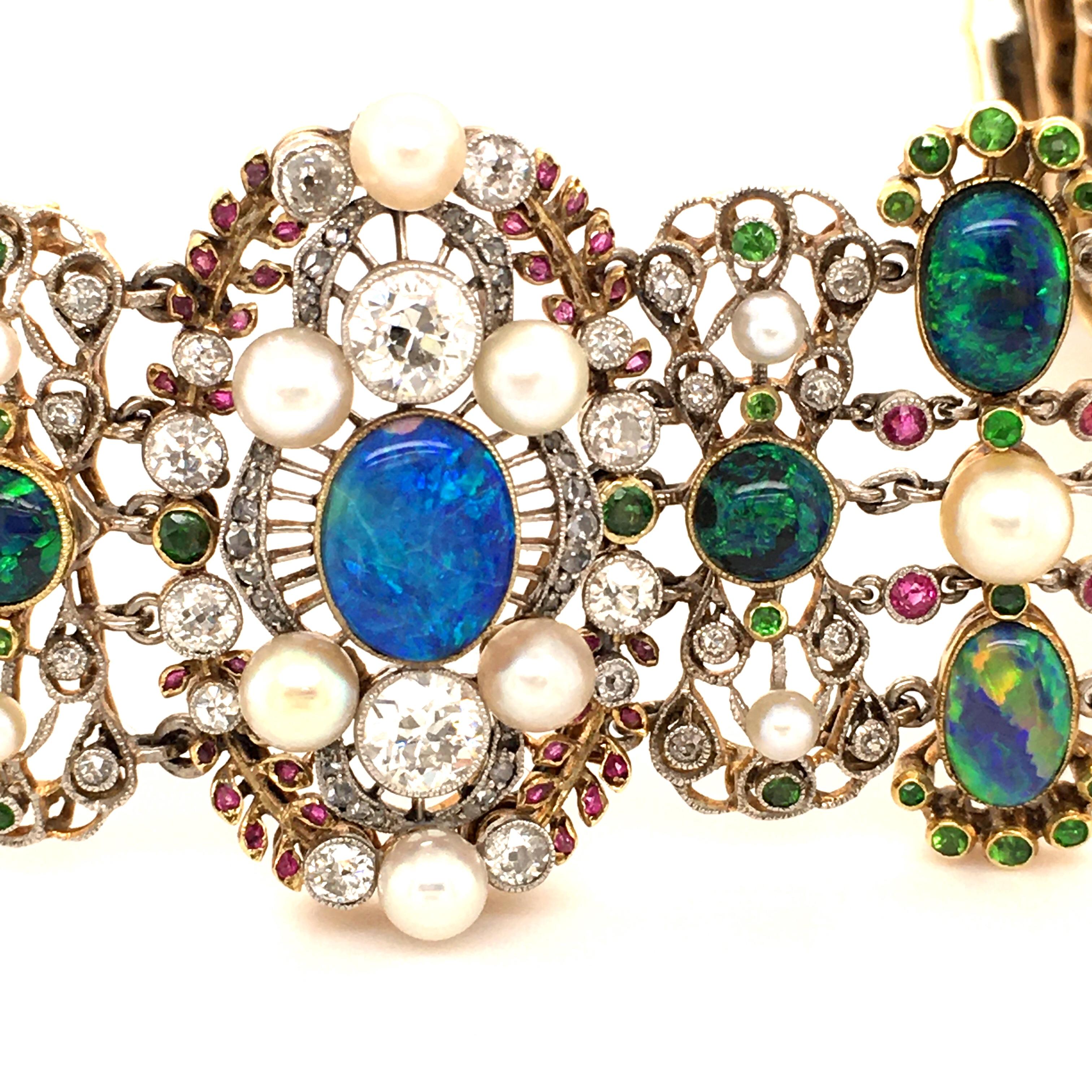 Belle Époque/Art Nouveau Bracelet with Opals, Pearls and Diamonds by Rothmuller For Sale 7