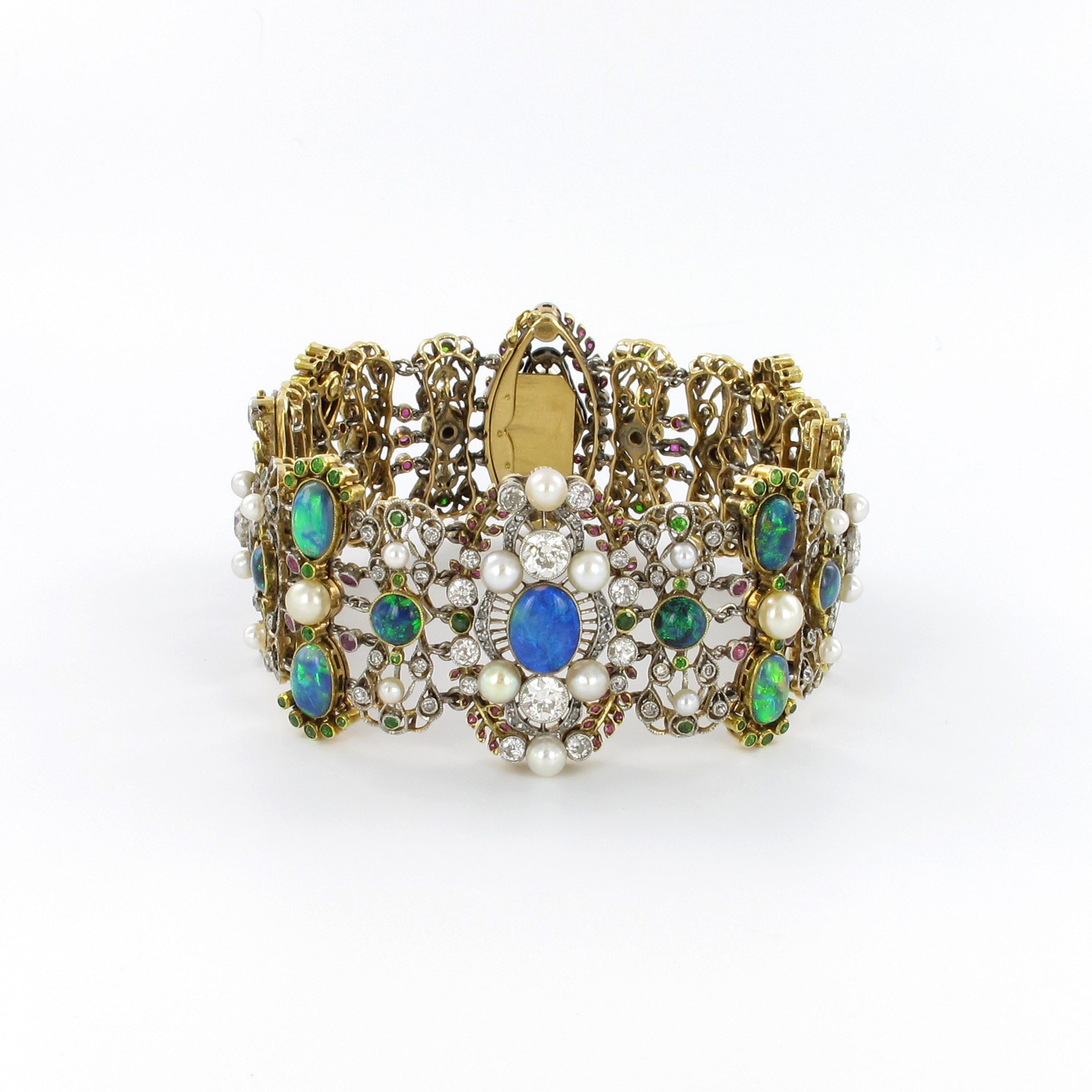 Belle Époque/Art Nouveau Bracelet with Opals, Pearls and Diamonds by Rothmuller For Sale 1