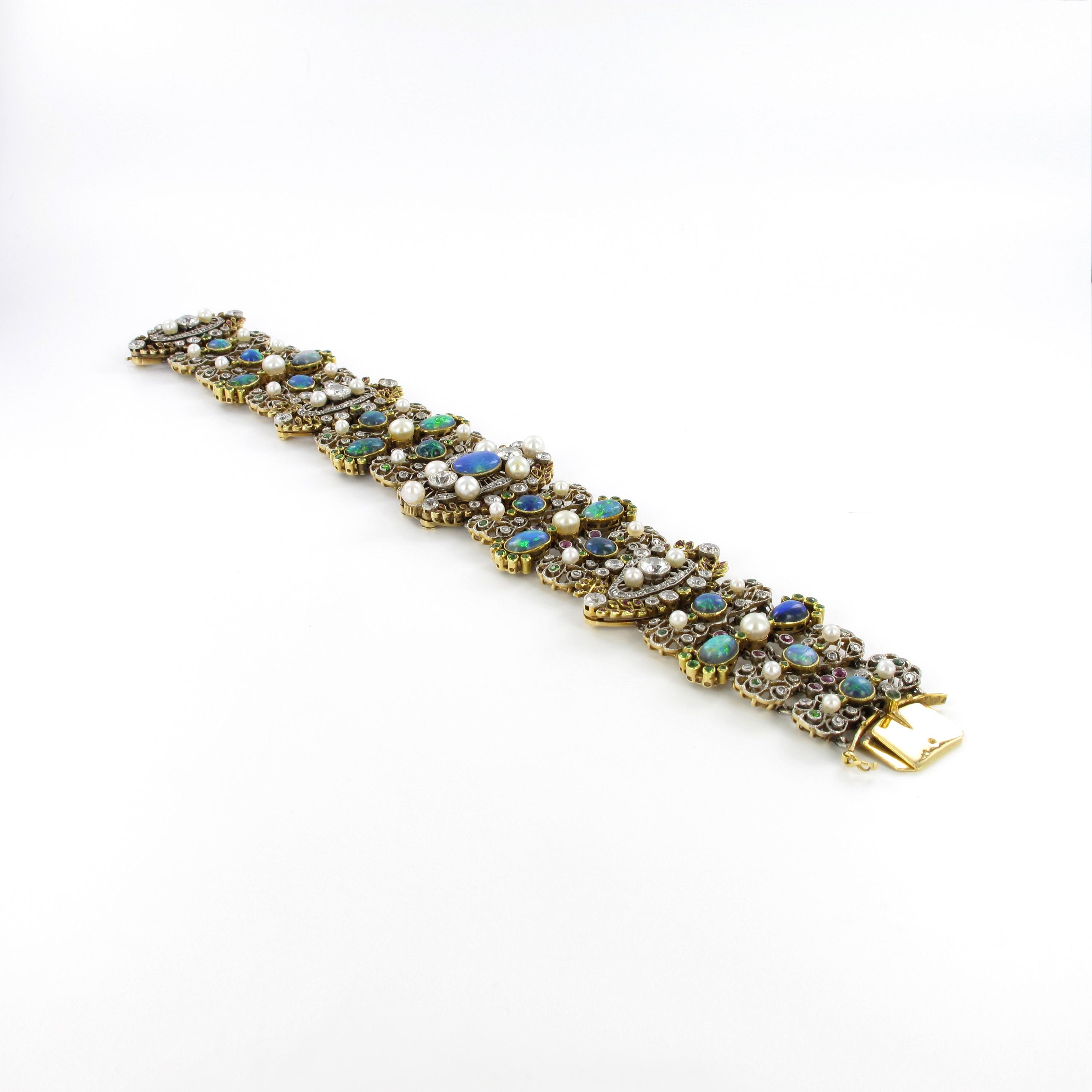 Belle Époque/Art Nouveau Bracelet with Opals, Pearls and Diamonds by Rothmuller For Sale 2