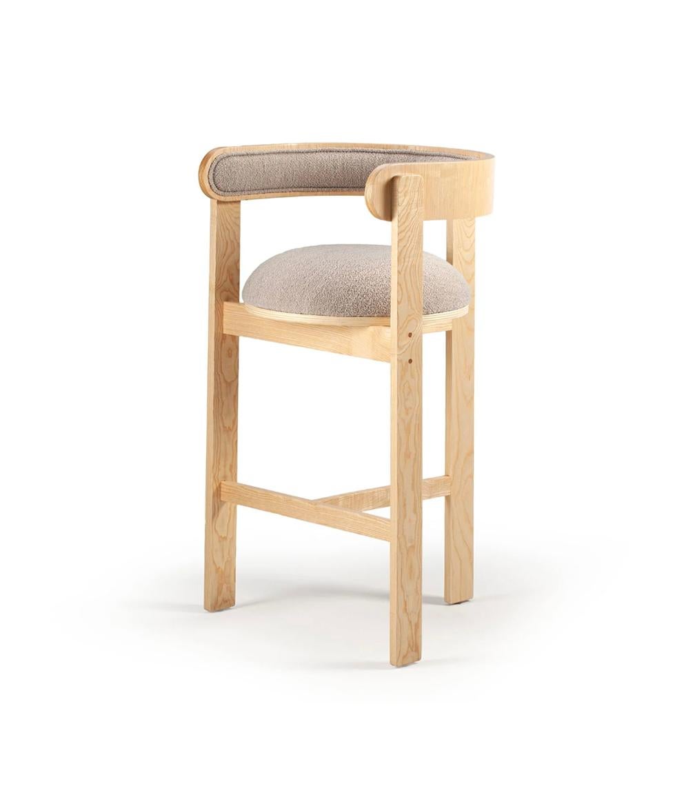 Mid-Century Modern Belle Epoque bent wood Moulin Bouclê latte Upholstered Bar Chair For Sale