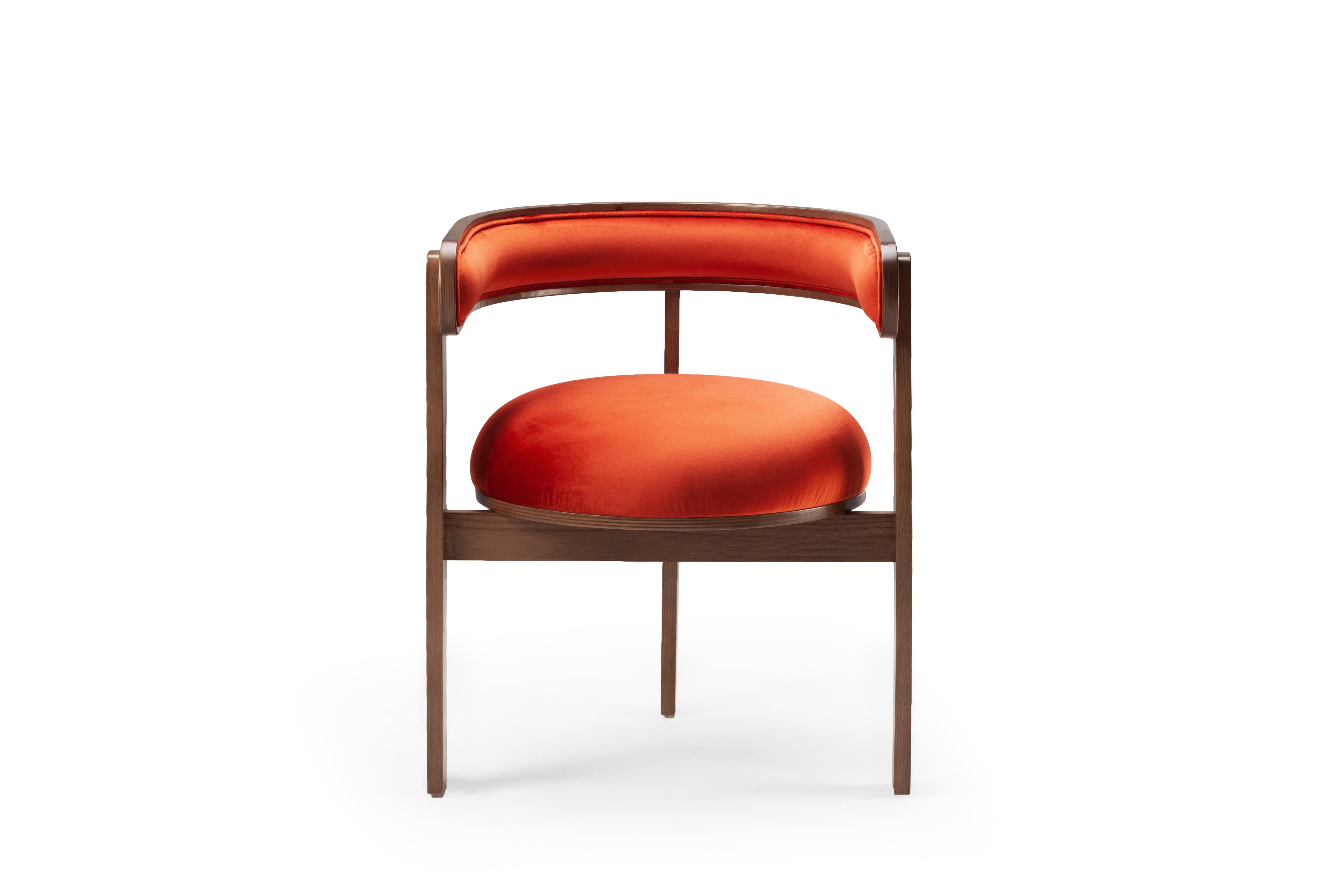 Brass Belle Epoque bent wood Moulin Orange Paprika Velvet Upholstered Counter Chair For Sale