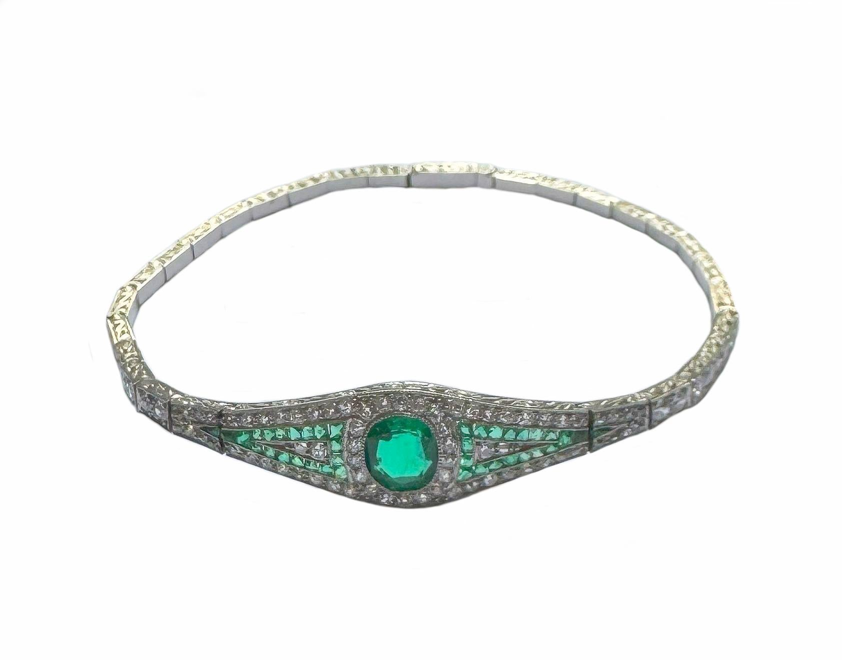 Belle Époque Bracelet Belle Epoque, émeraude, diamant, or platine, ca. 1910 en vente