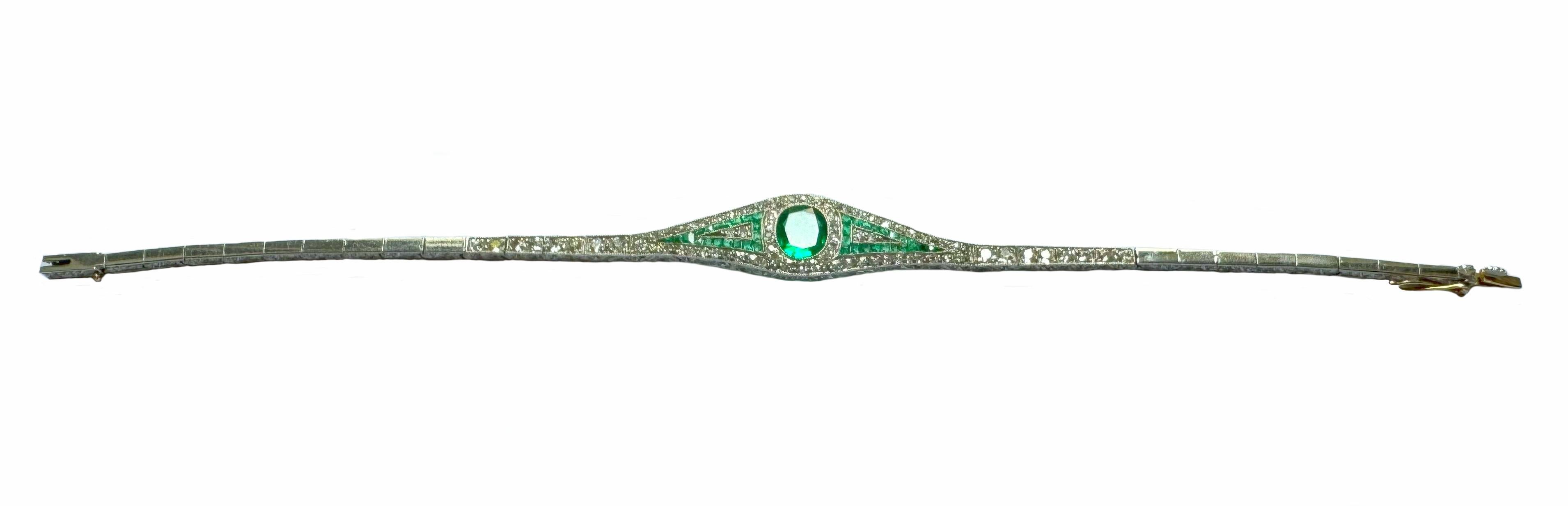 Bracelet Belle Epoque, émeraude, diamant, or platine, ca. 1910 Bon état - En vente à Berlin, DE