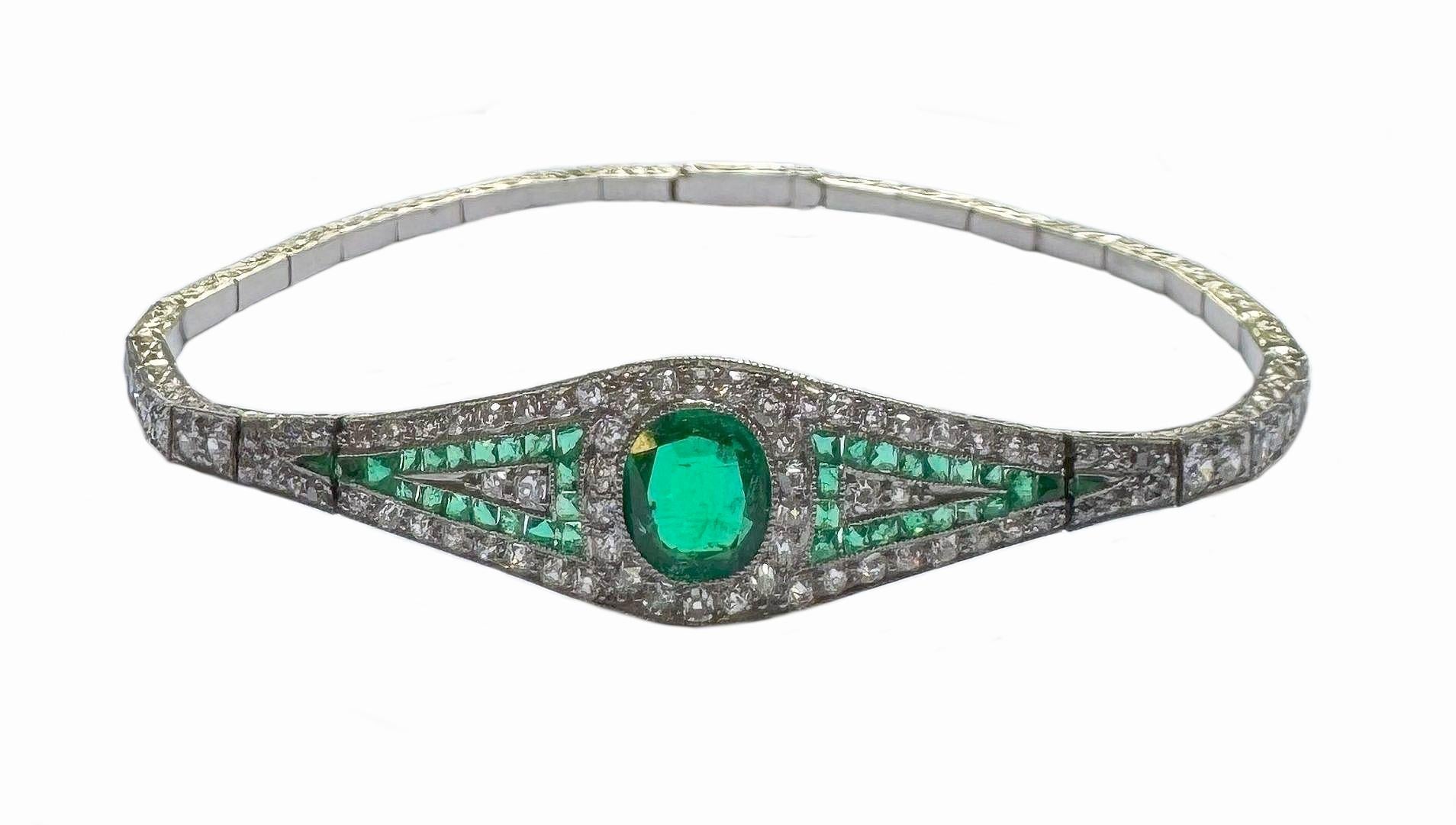 Bracelet Belle Epoque, émeraude, diamant, or platine, ca. 1910 en vente 1