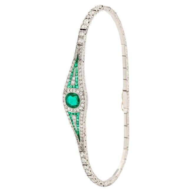Belle Epoque Bracelet Emerald Diamond Platinum Gold ca. 1910