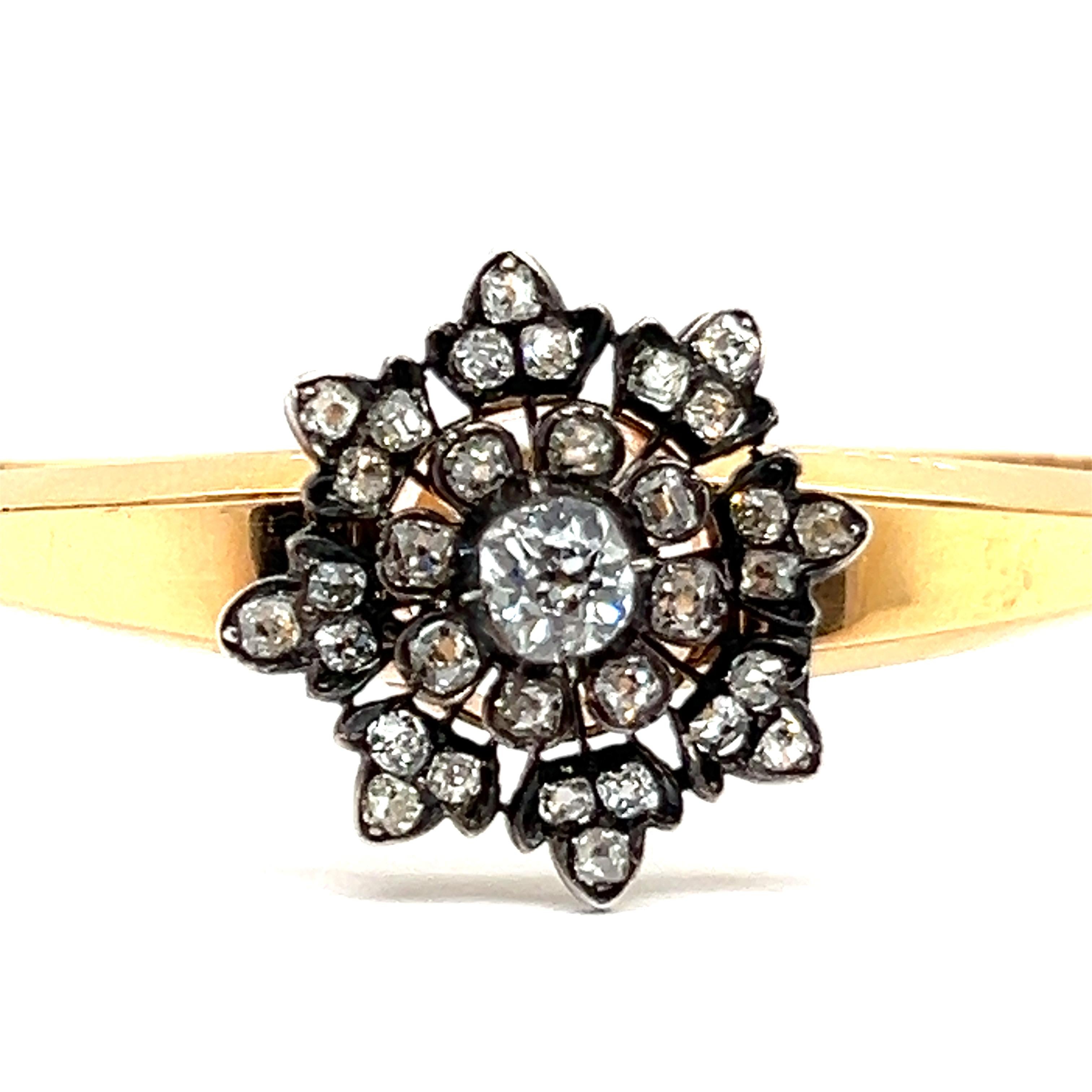 Belle-Époque-Armband mit Diamanten im Altschliff aus Gelbgold und Silber im Angebot 7
