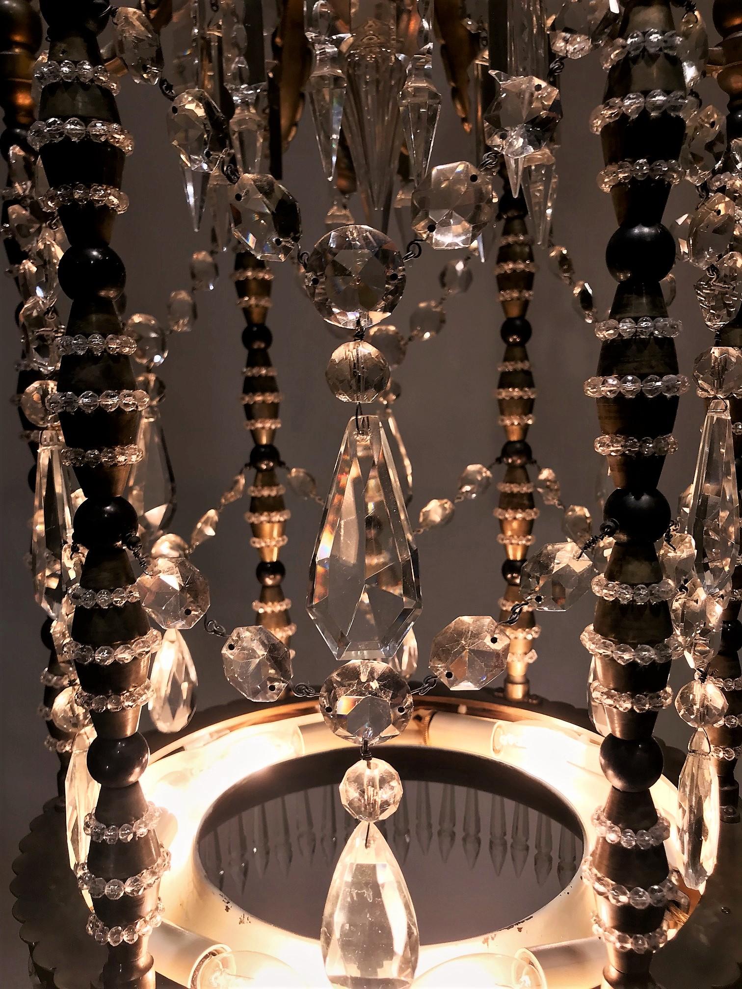 Lanterne à 6 lumières en laiton et cristal Belle Époque, Turquie, vers 1910 Bon état - En vente à Alexandria, VA