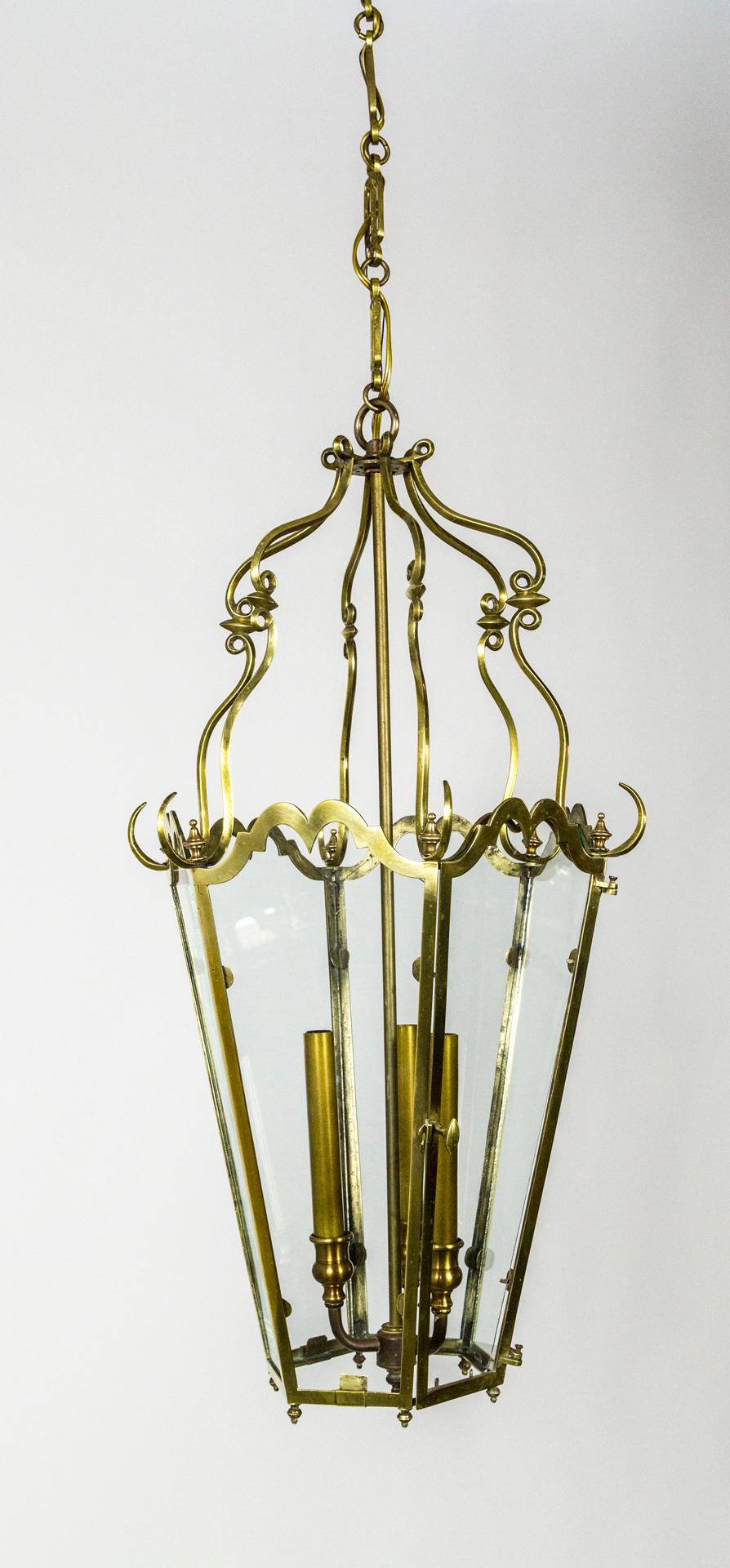 Belle Epoque Brass Tapered Hex Lantern For Sale 4