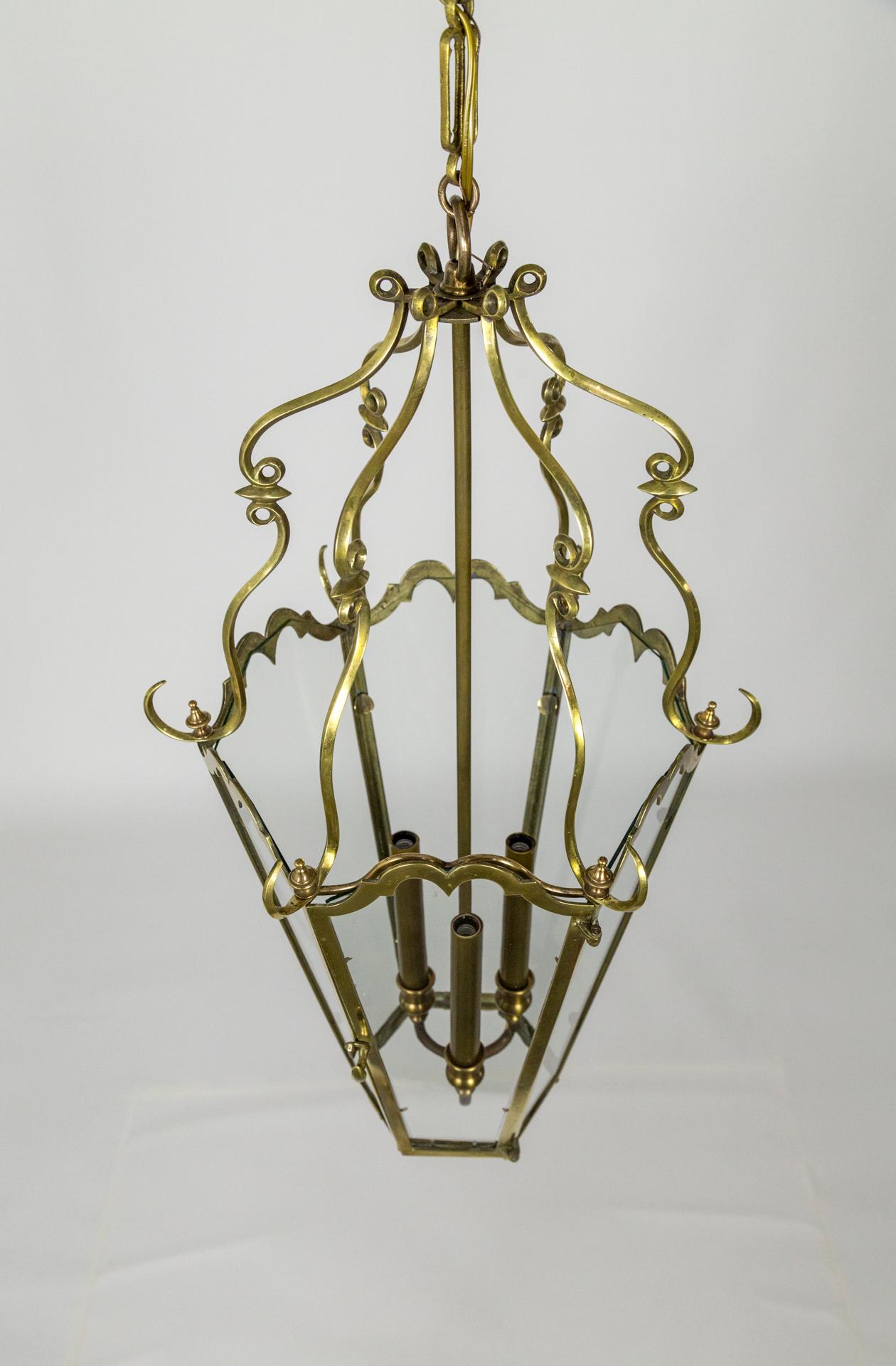 Belle Epoque Brass Tapered Hex Lantern For Sale 5