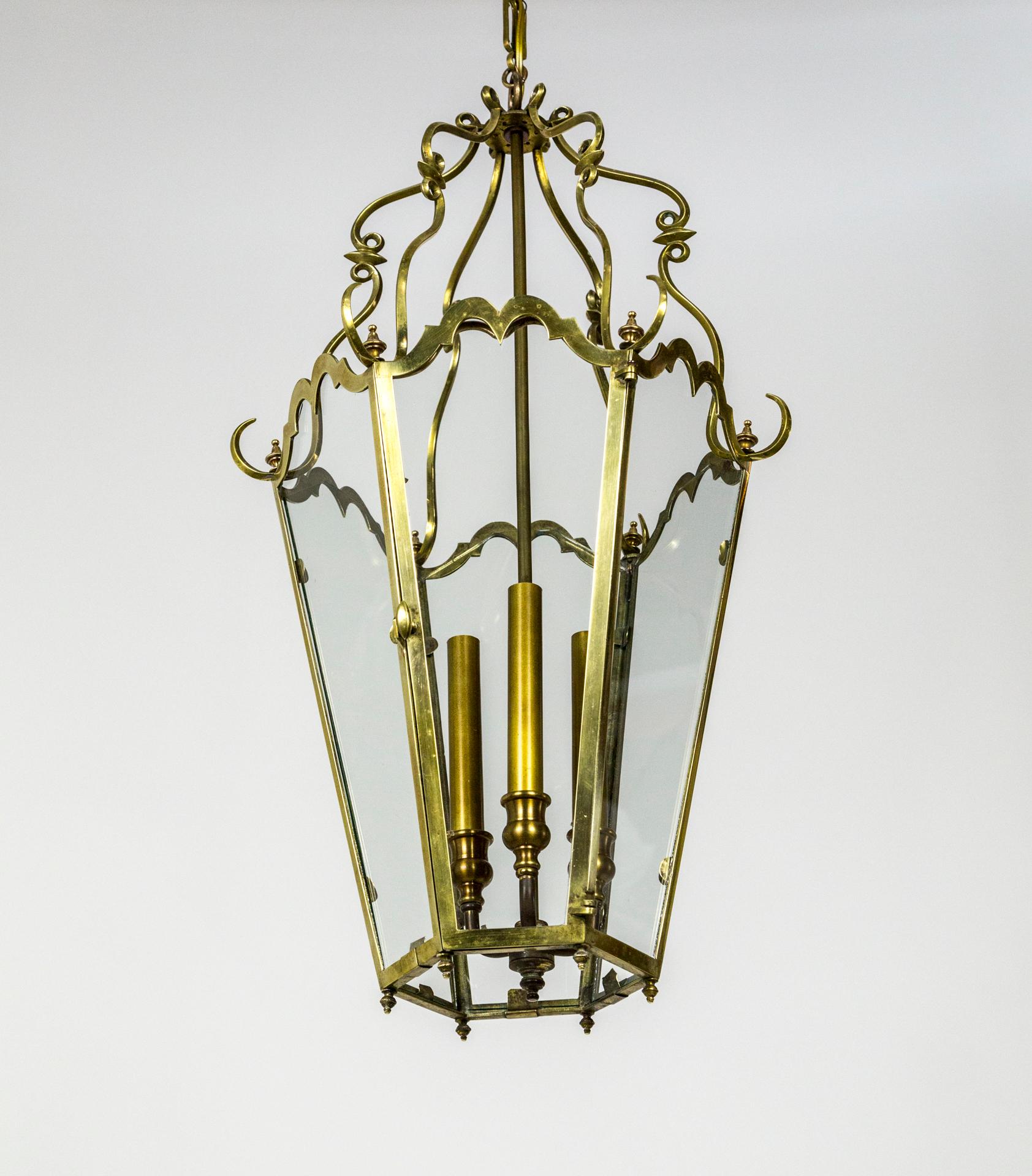 Belle Epoque Brass Tapered Hex Lantern For Sale 6