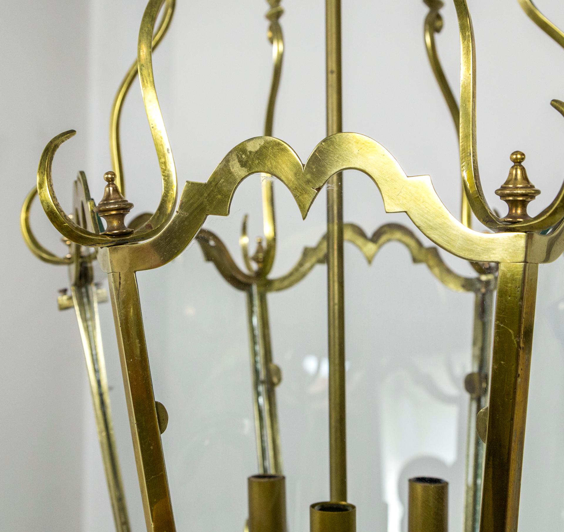Belle Epoque Brass Tapered Hex Lantern For Sale 8