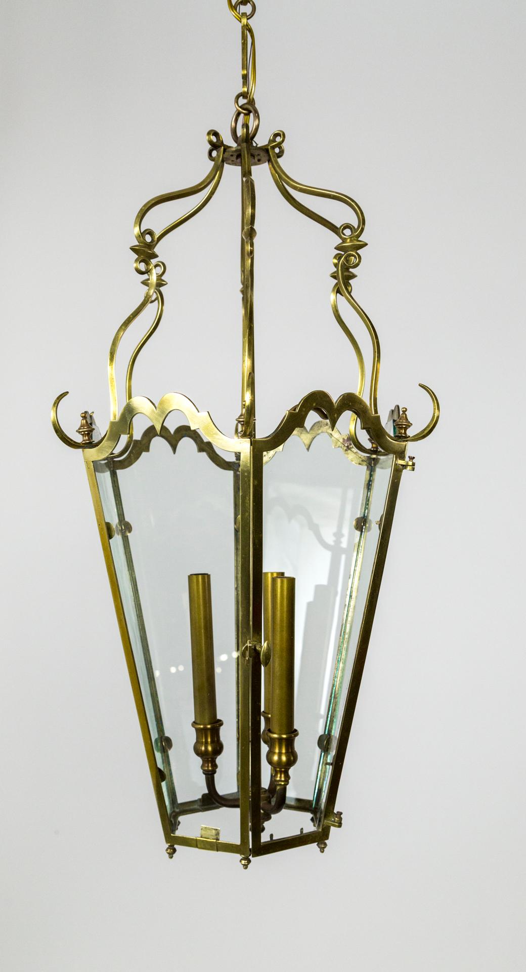 Belle Epoque Brass Tapered Hex Lantern For Sale 1