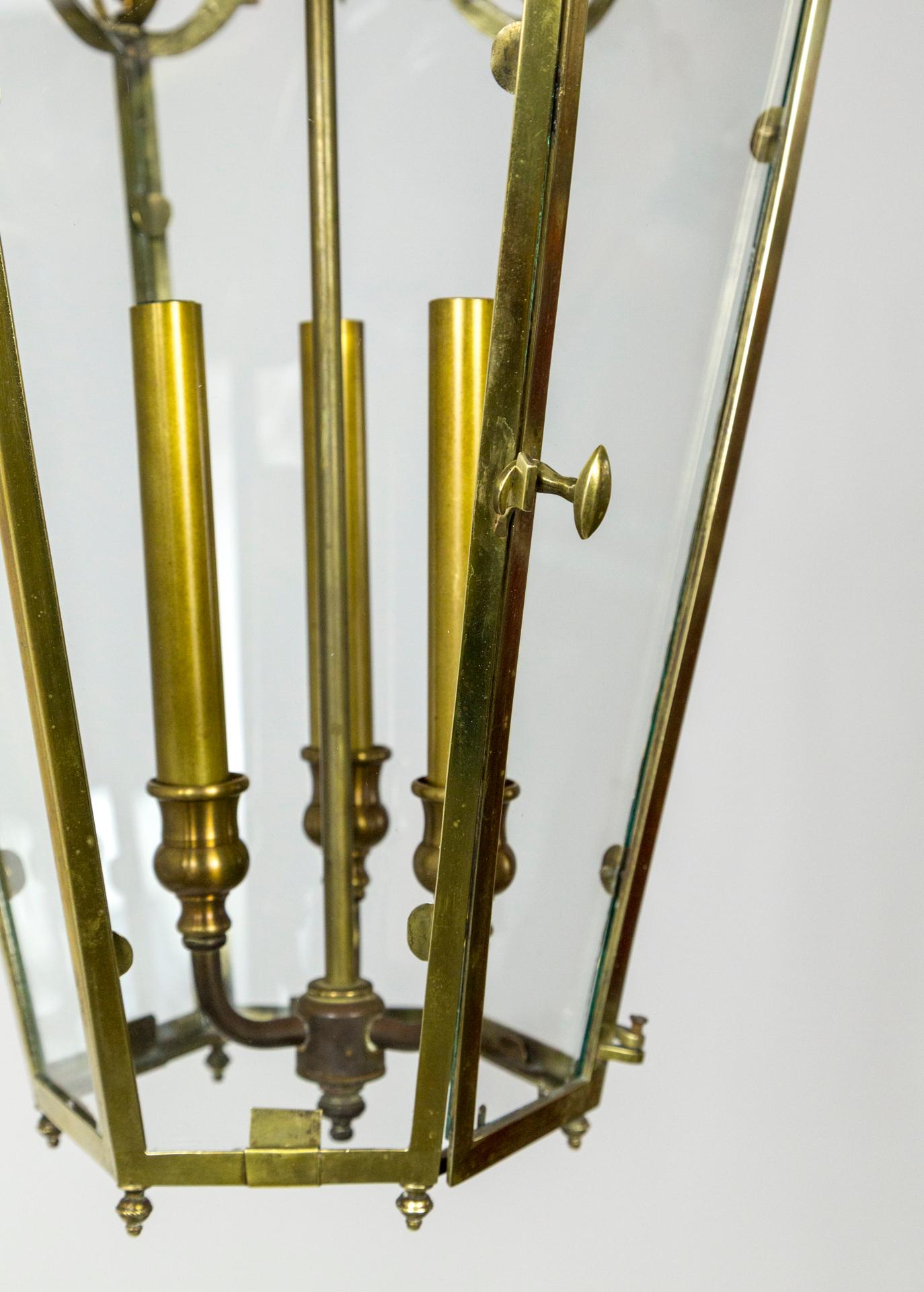 Belle Epoque Brass Tapered Hex Lantern For Sale 2