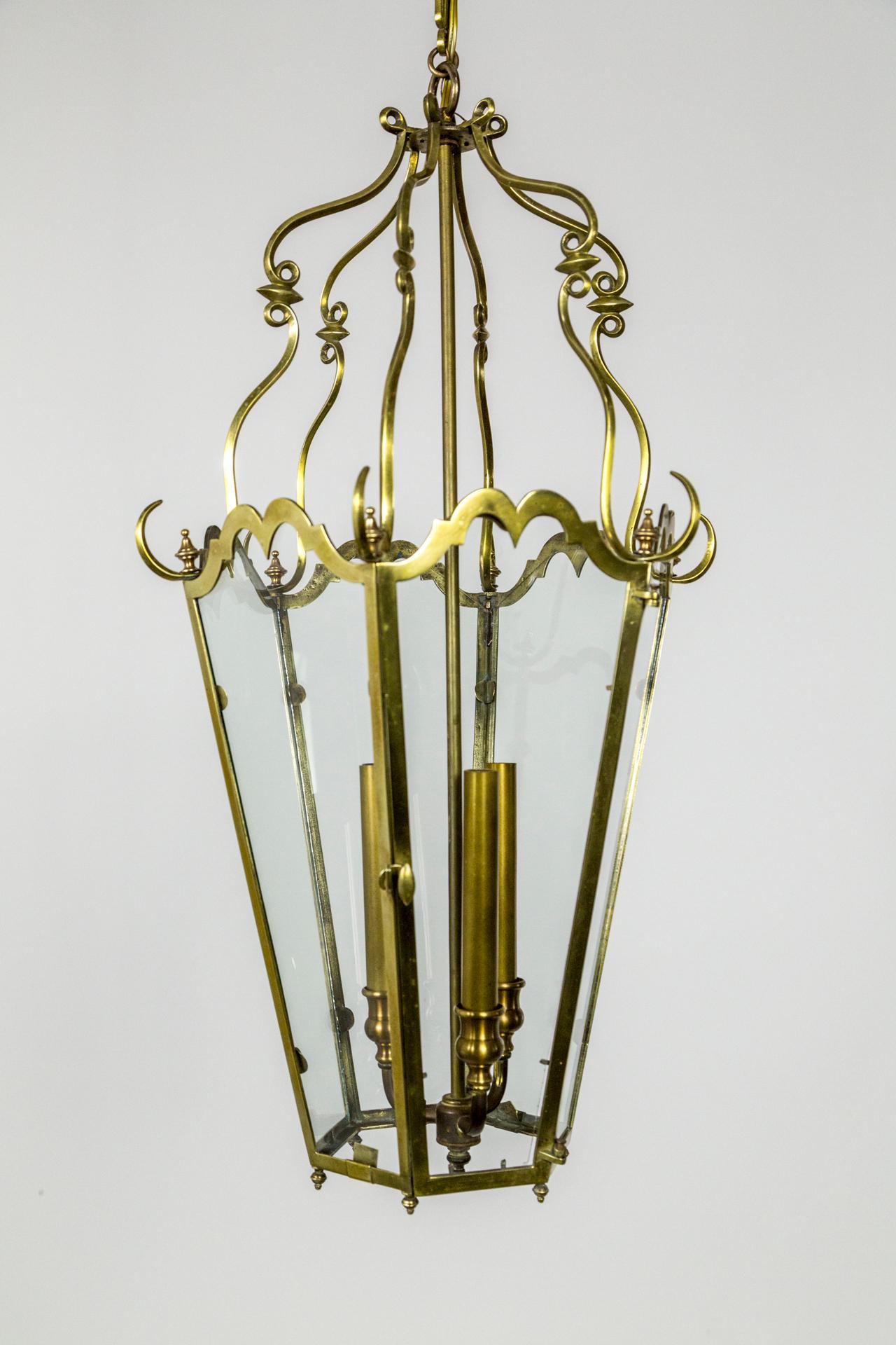 Belle Epoque Brass Tapered Hex Lantern For Sale 3