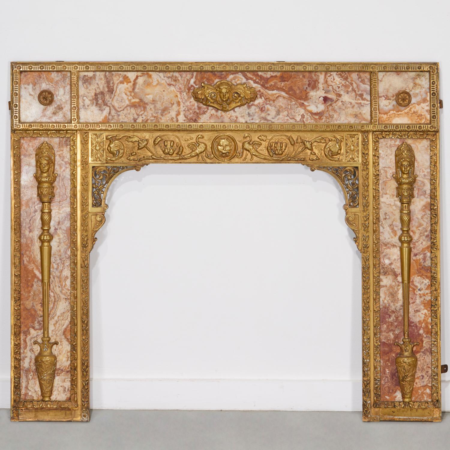 Belle Époque Kaminumrandung aus Bronze und Breccia-Marmor, Iris Apfel Collection'S im Angebot 5