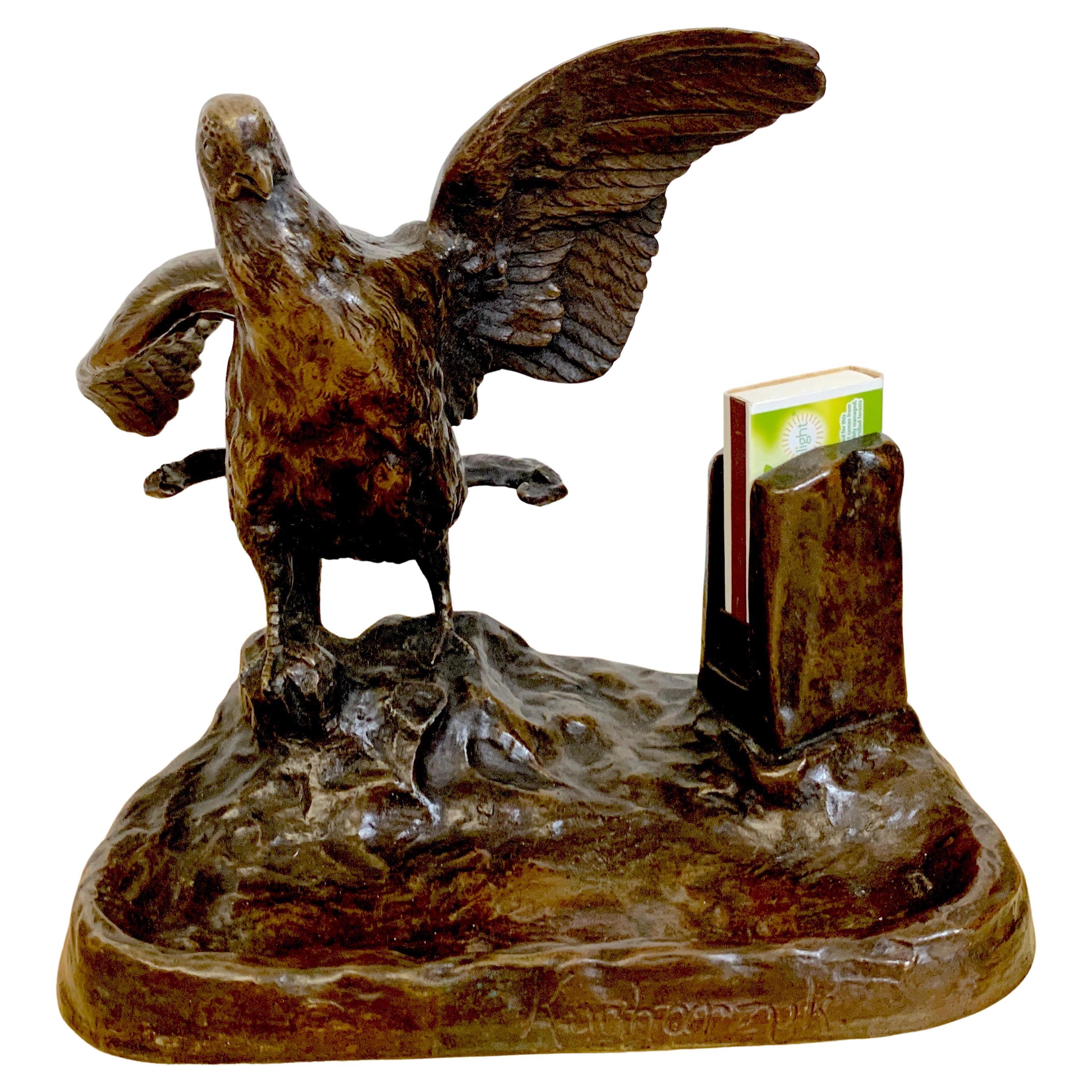 Belle Époque Bronze Game Bird Match Strike by Franciszek Jozef Kucharzyk