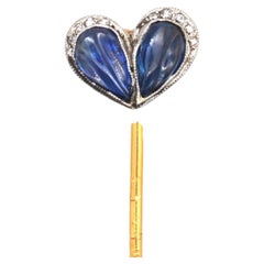 Belle Époque Carved Cabochon Sapphire & Diamond Heart Tie Pin