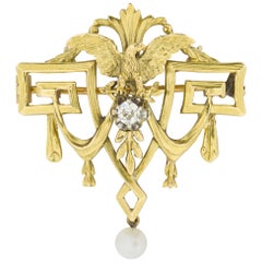Belle Époque Carved Yellow Gold Eagle Brooch