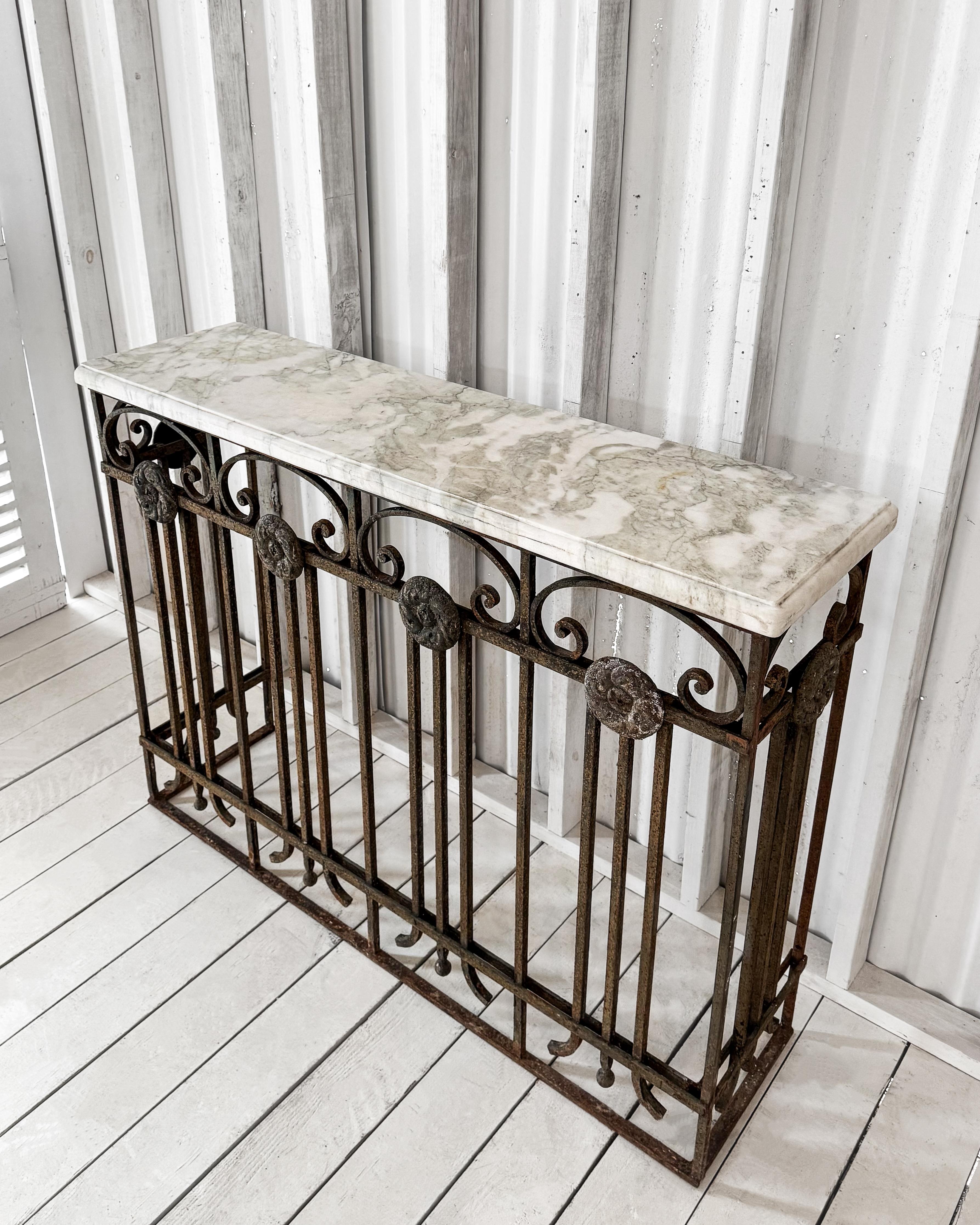 Belle Epoque Cast Iron Console Table with Marble Top 4