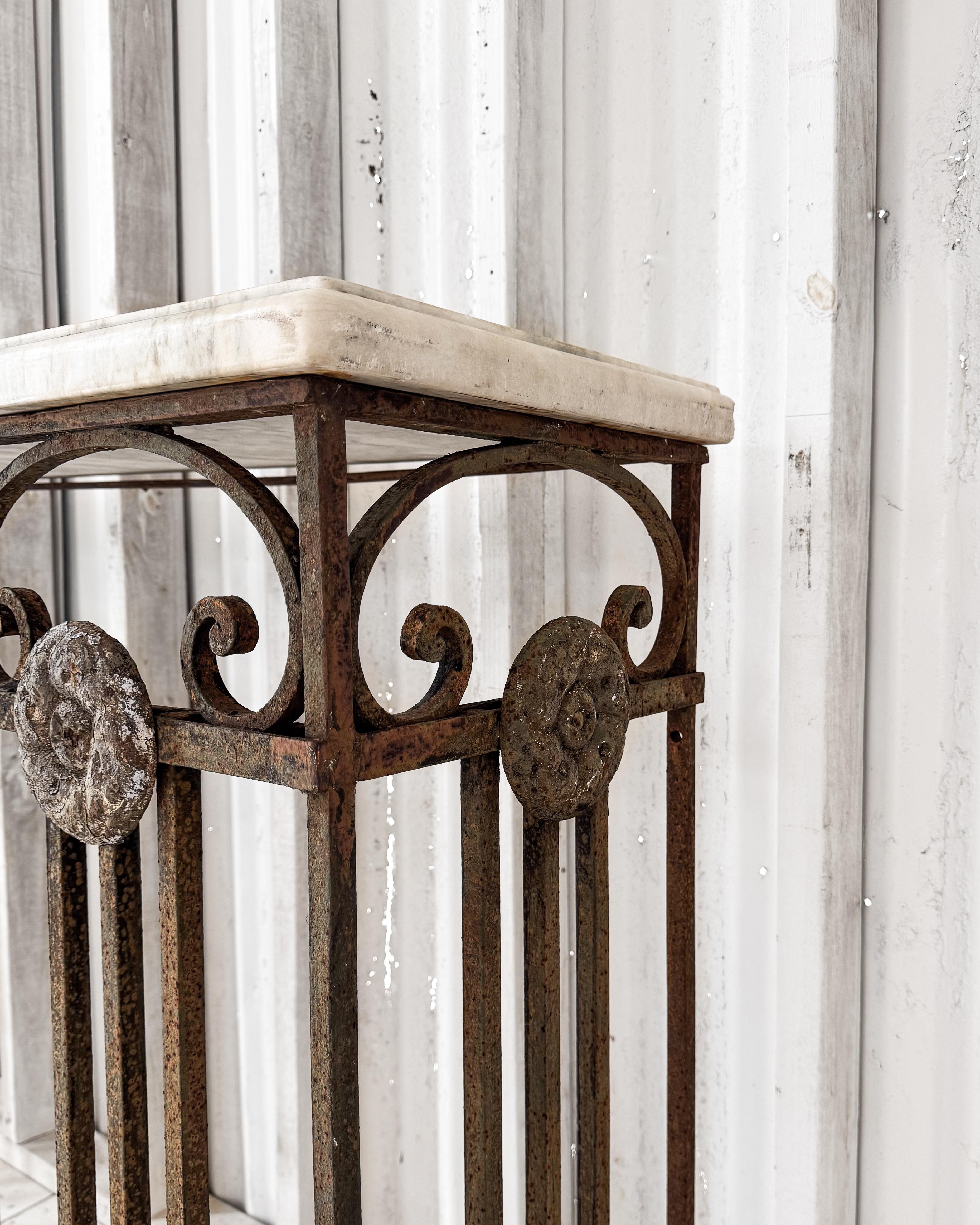 Belle Epoque Cast Iron Console Table with Marble Top 7