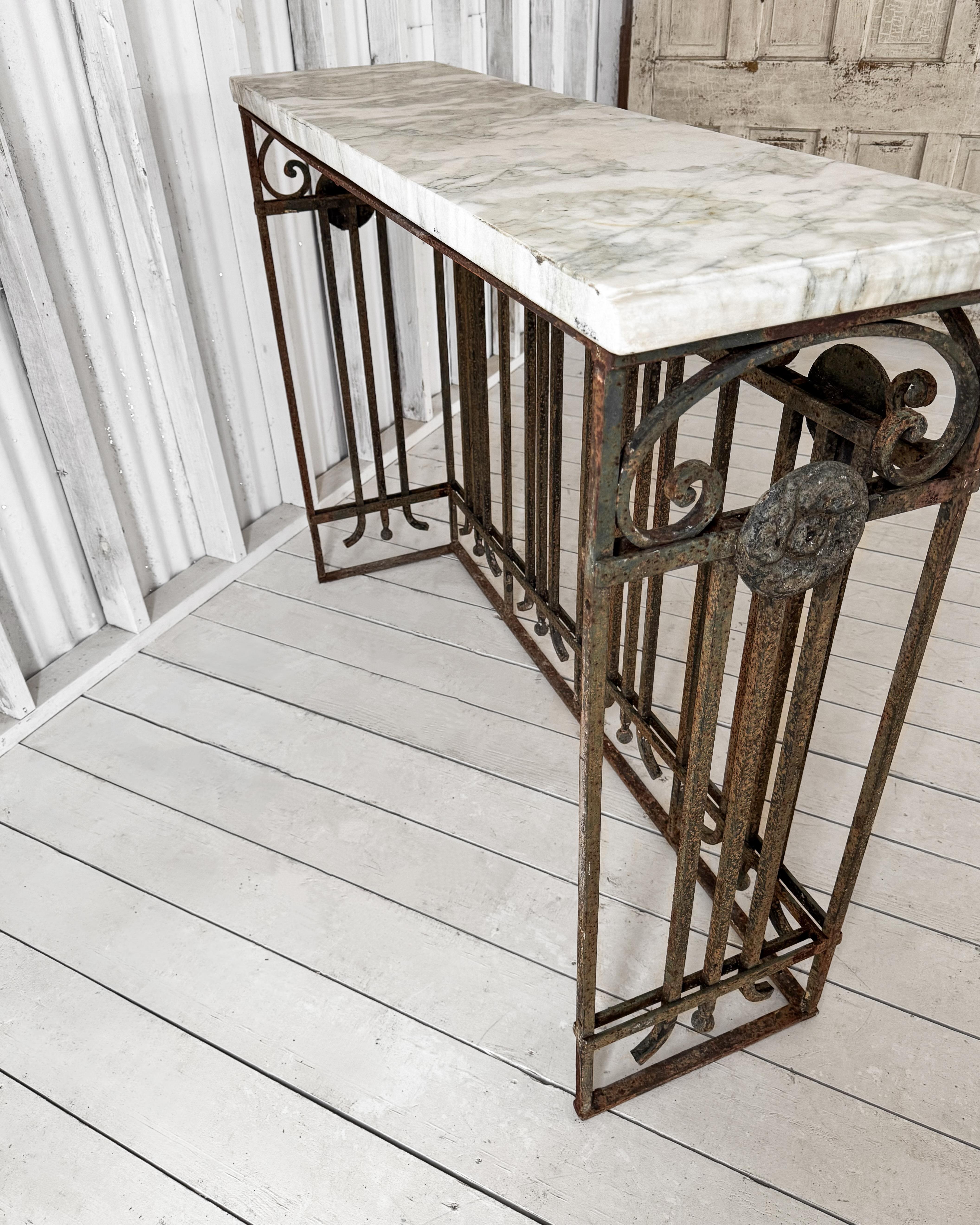 Belle Epoque Cast Iron Console Table with Marble Top 12