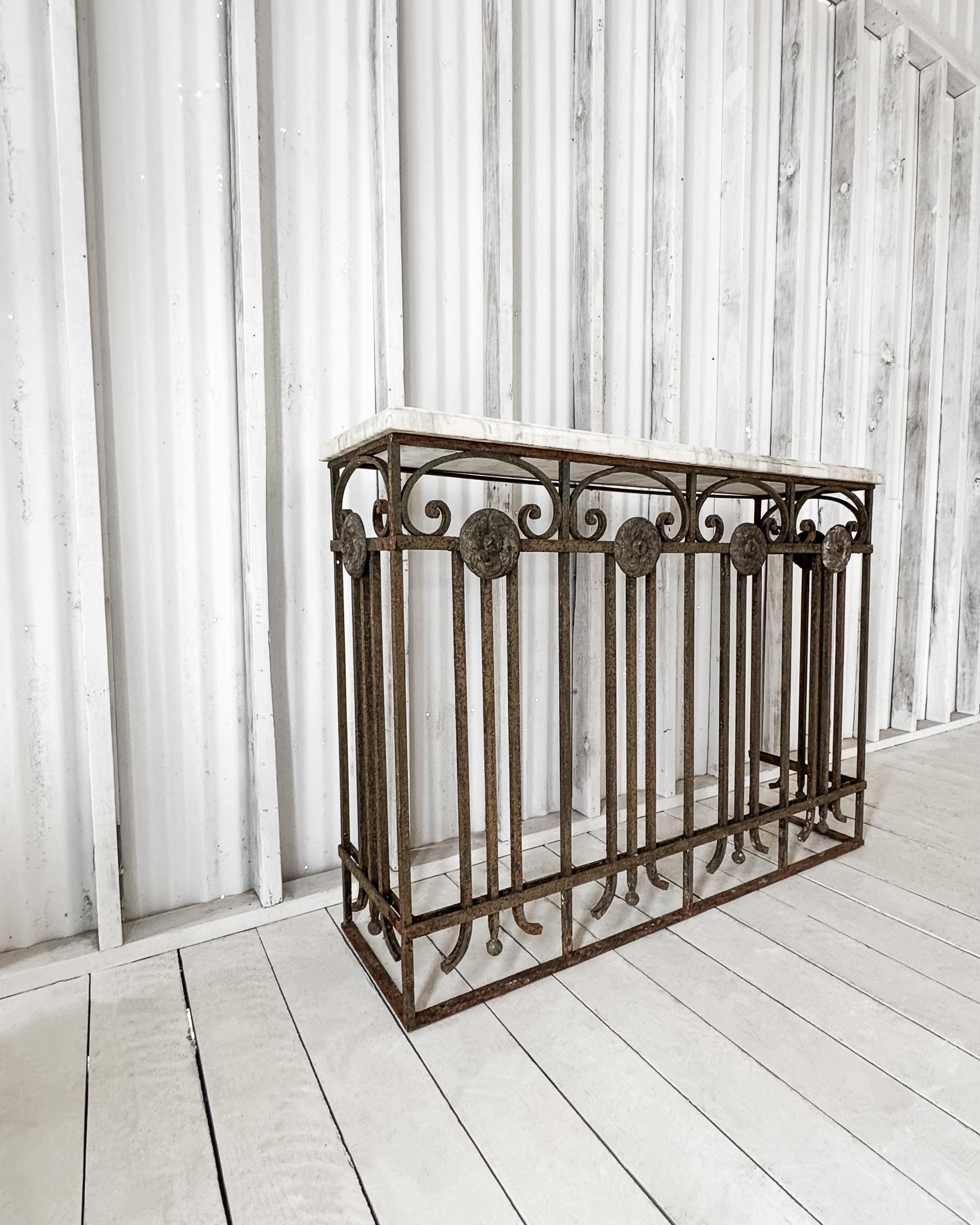 French Belle Epoque Cast Iron Console Table with Marble Top