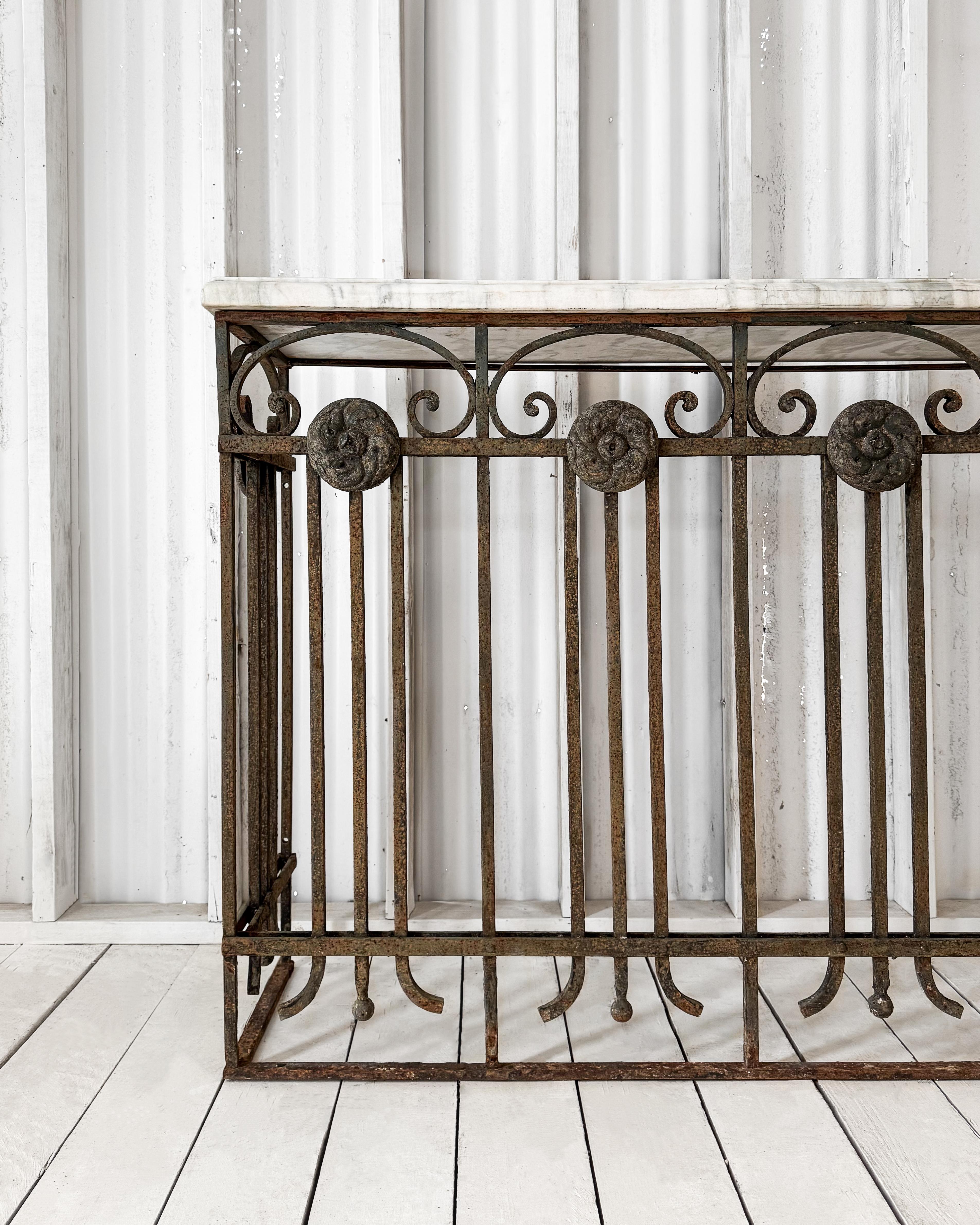 Belle Epoque Cast Iron Console Table with Marble Top In Good Condition In Mckinney, TX