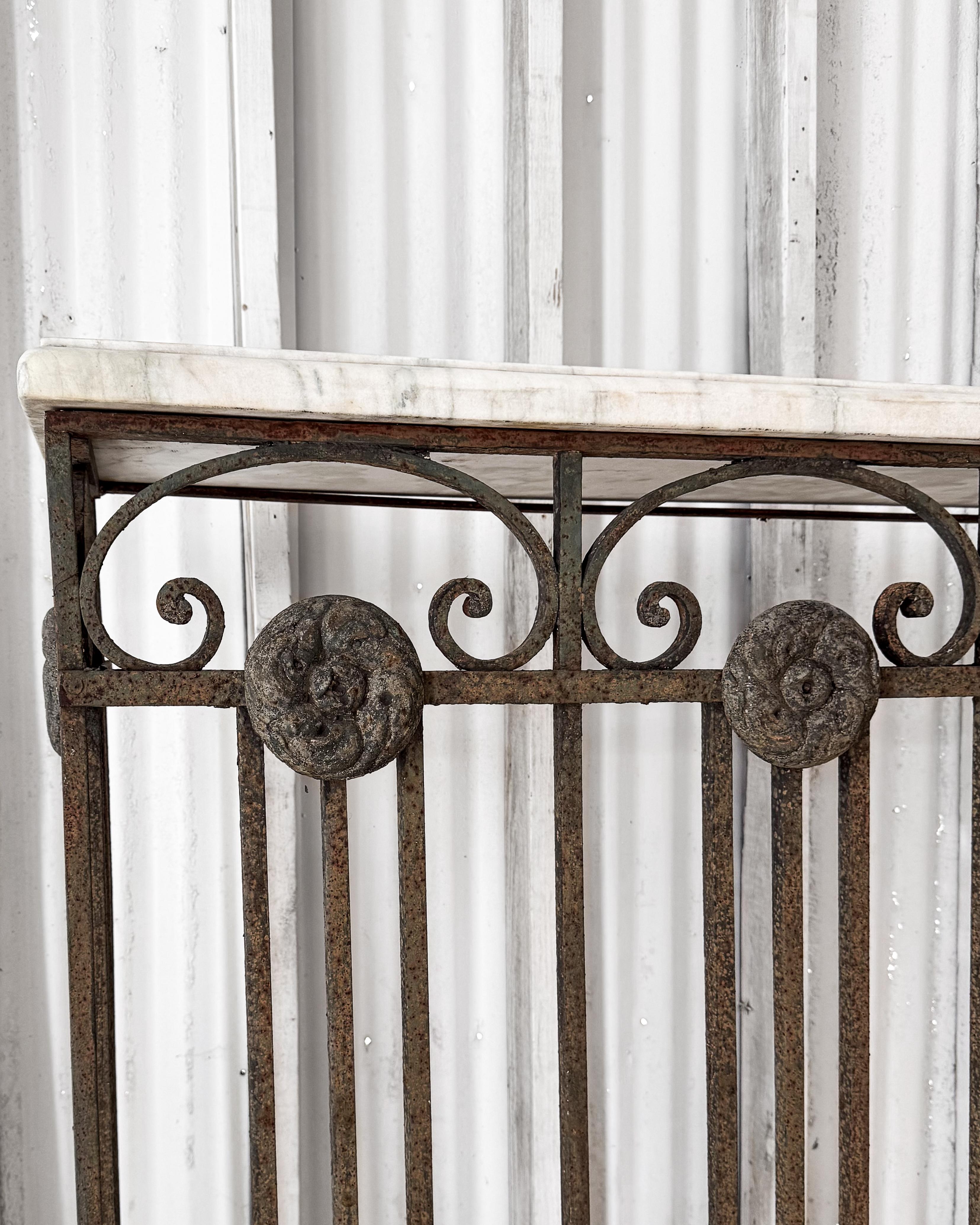 19th Century Belle Epoque Cast Iron Console Table with Marble Top
