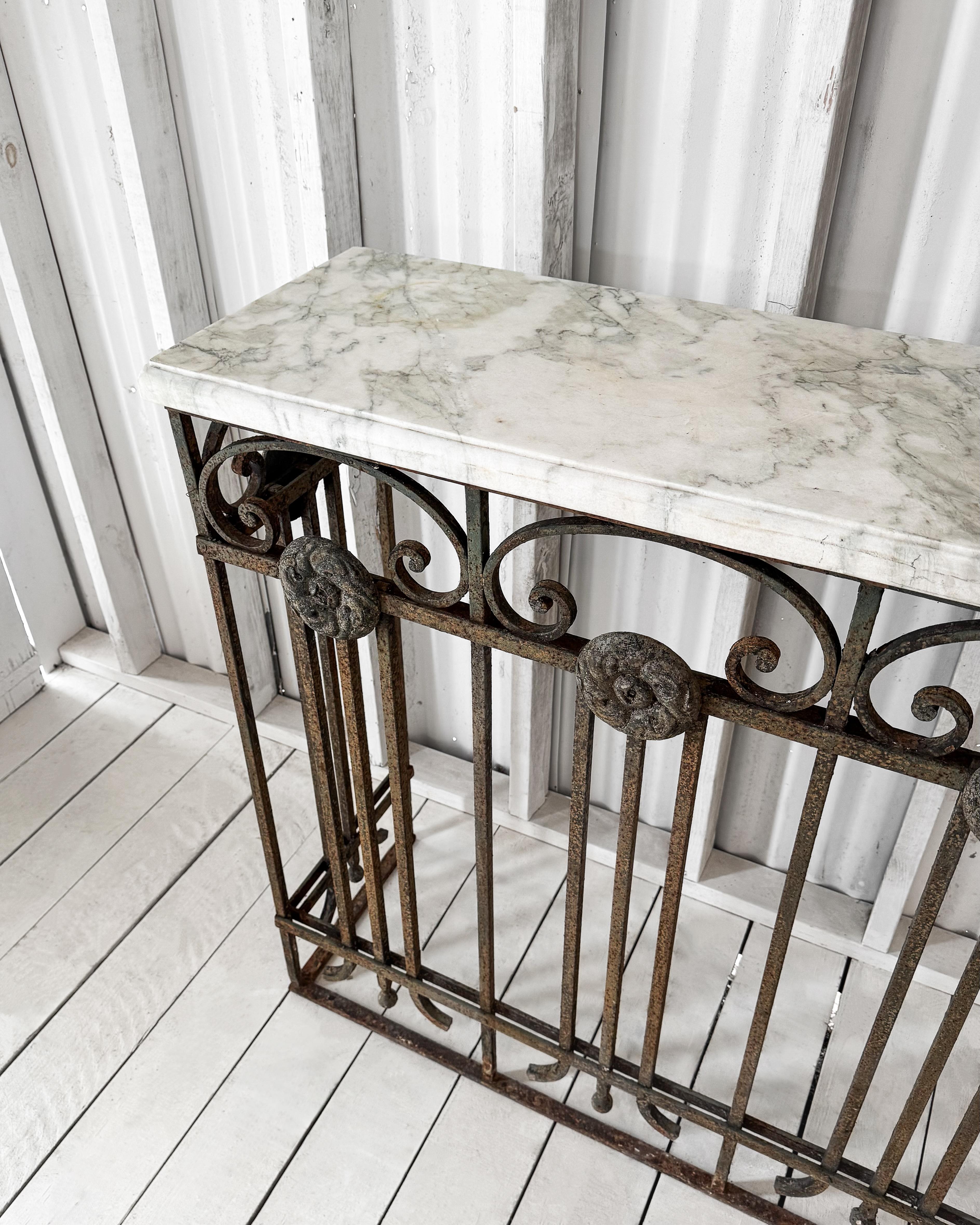 Belle Epoque Cast Iron Console Table with Marble Top 1