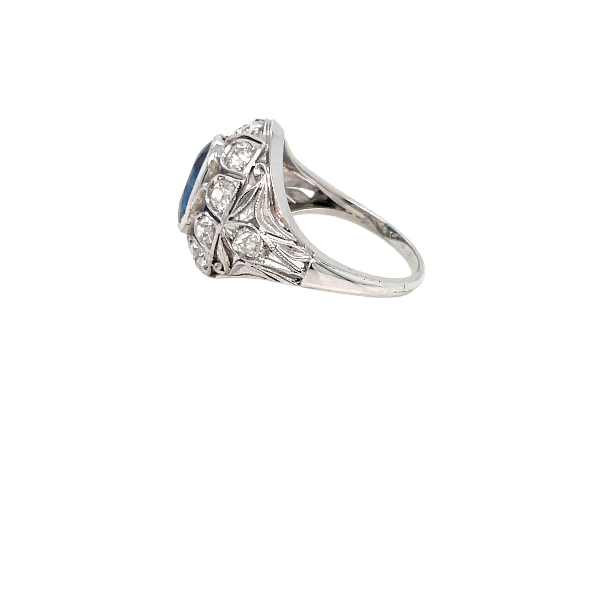 Belle Époque Certified 2.44 Carat Unheated Sapphire Diamond Gold Ring In Excellent Condition For Sale In Napoli, NA