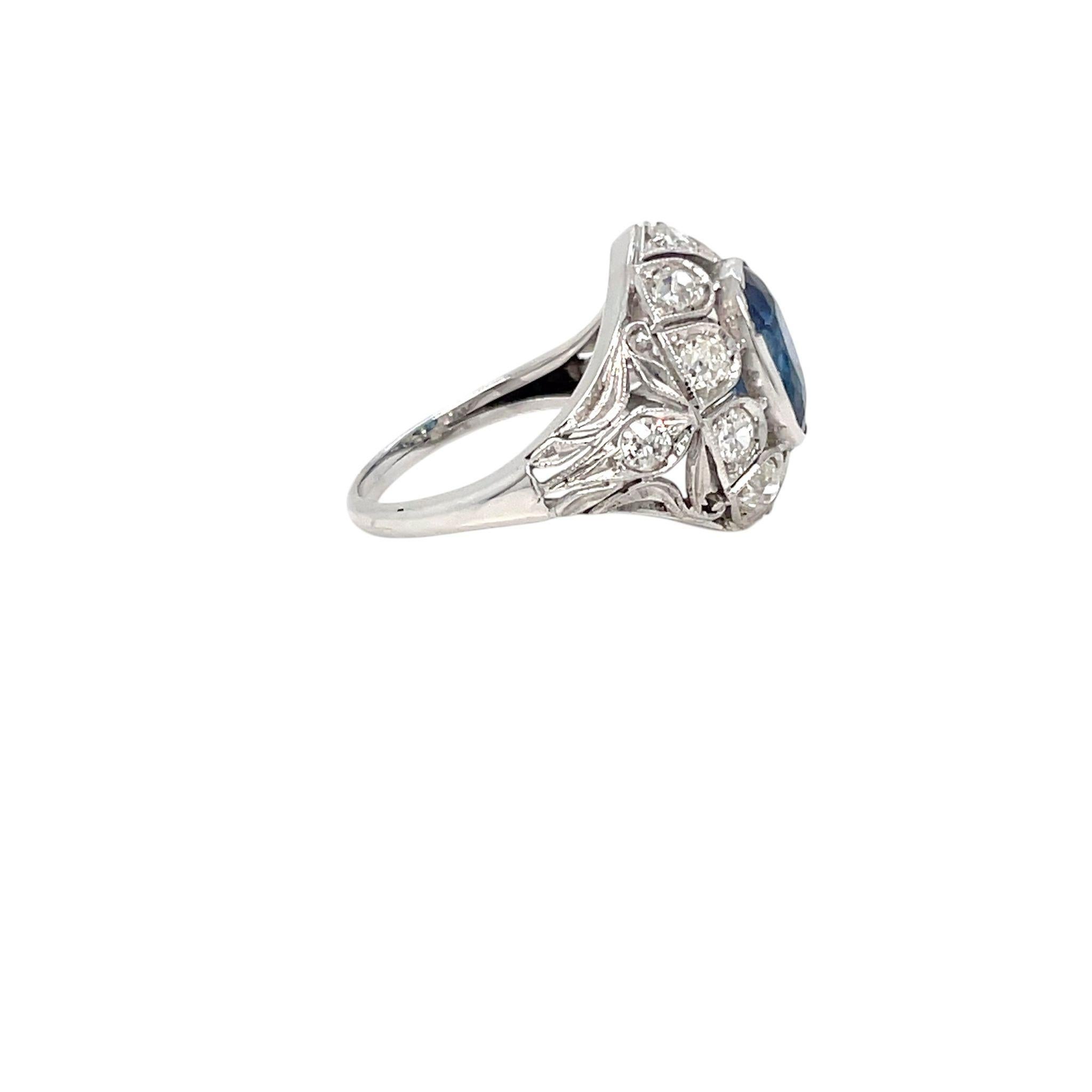 Belle Époque Certified 2.44 Carat Unheated Sapphire Diamond Gold Ring For Sale 2