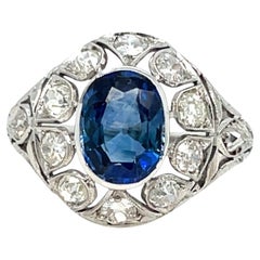 Belle Époque Certified 2.44 Carat Unheated Sapphire Diamond Gold Ring