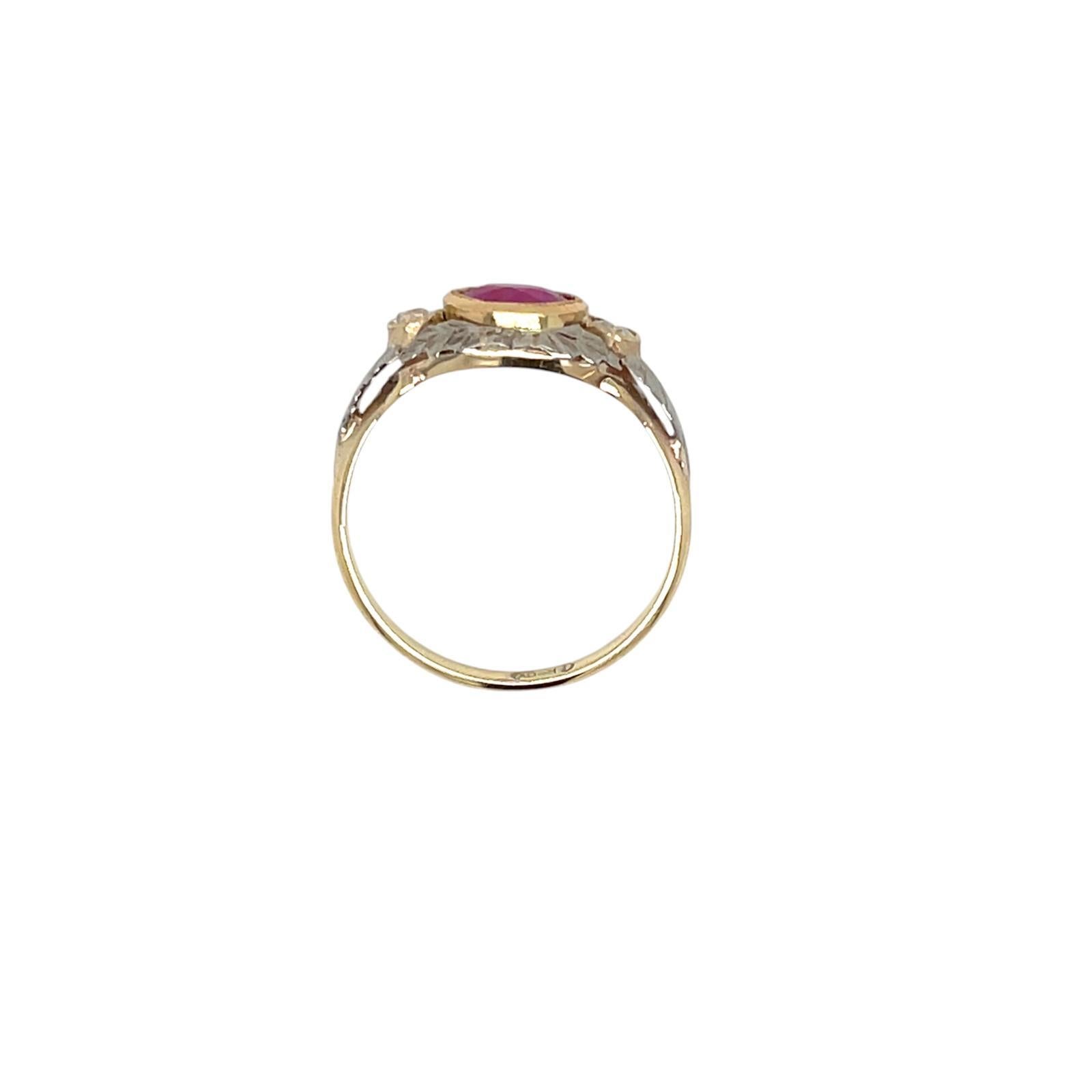 Old Mine Cut Belle Epoque Certified Burma Ruby No Heat Diamond Engraved Gold Ring For Sale