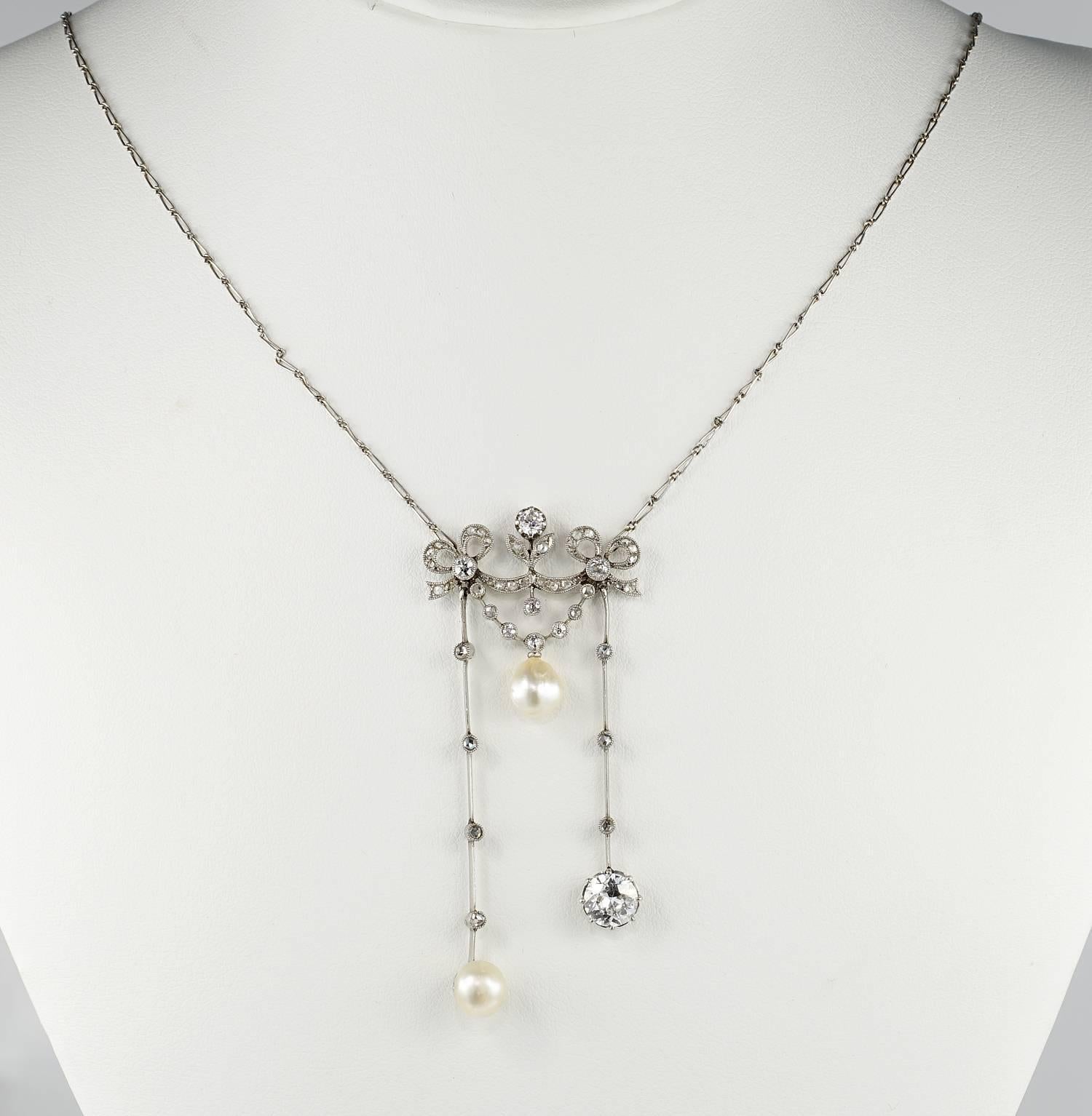 Edwardian Heirloom!

Extremely elegant and distinctive, rare Edwardian negligee of the most beautiful design and crafting, boasting magnificent NATURAL salt sea Pearls and Diamonds in an unique combination to impress now and for ever the wearer and