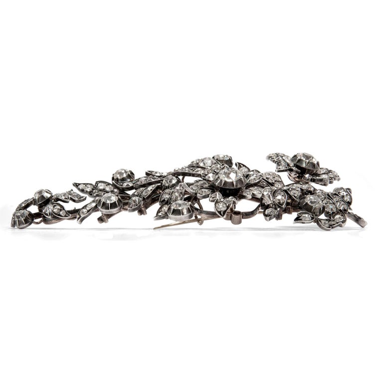 Broche Ancienne Or 18k Et Argent Avec Diamants Old Mine Cut - Vintage Floral