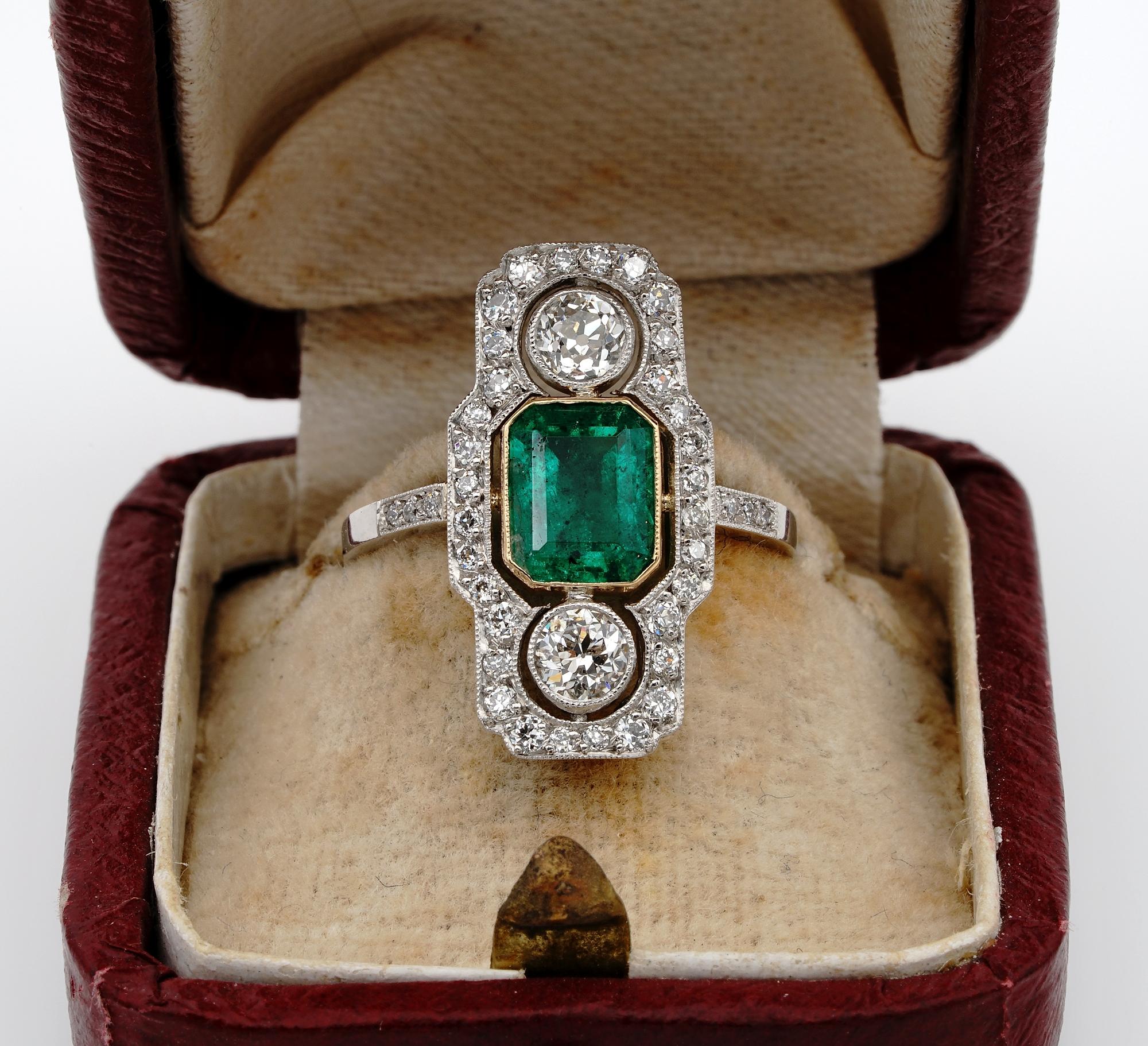 Divine rare Edwardian period Natural Colombian Emerald of gorgeous intense Green combined with sparkly Diamonds.
Live the Belle Epoque era with this authentic stunner on!
All Platinum made in the most refined craftsmanship of the era – not marked