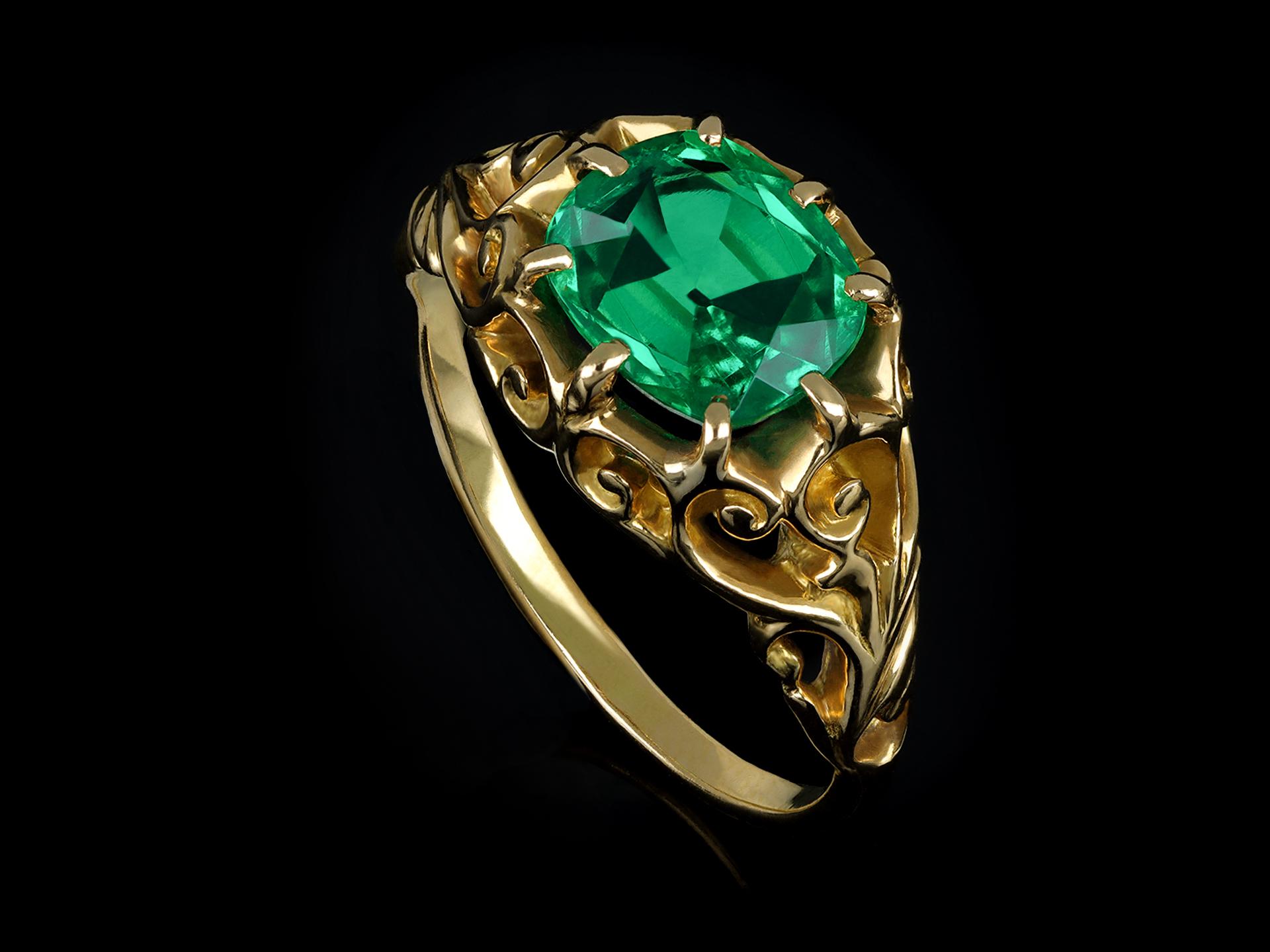 Belle Époque Colombian Emerald Solitaire Ring, French, circa 1895 In Good Condition For Sale In London, GB