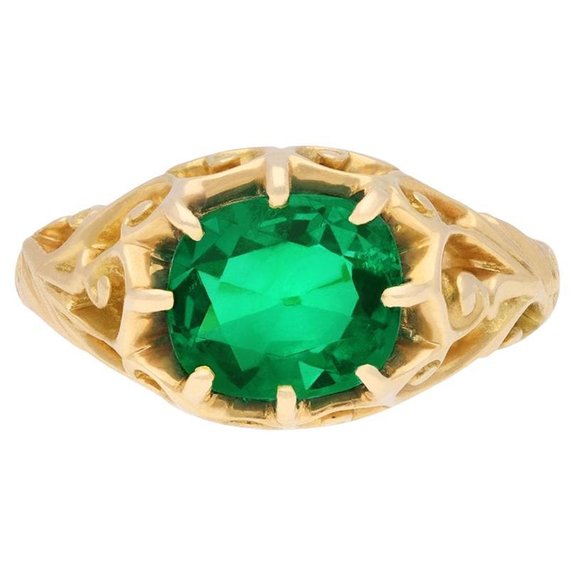 Belle Époque Colombian Emerald Solitaire Ring, French, circa 1895
