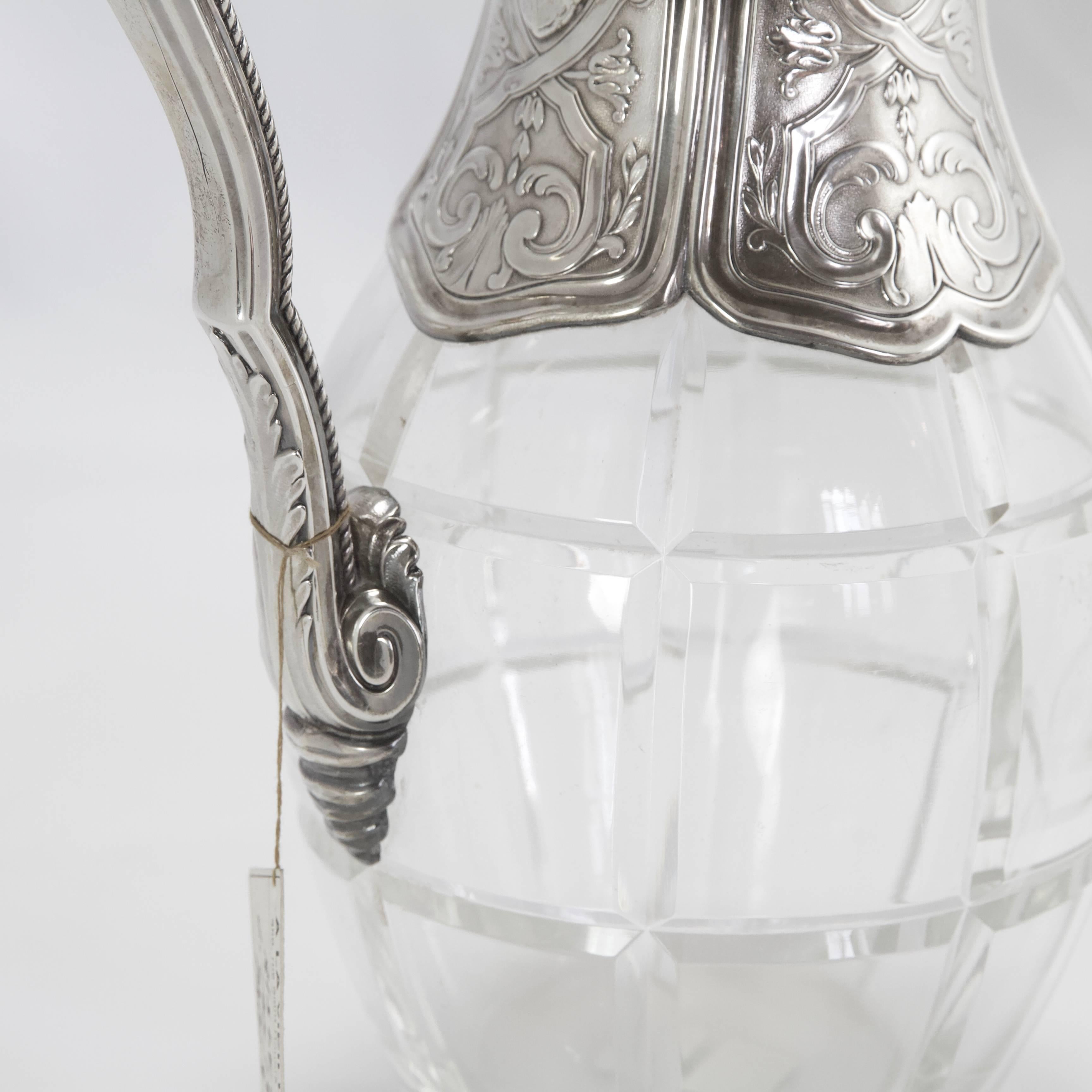 Regency Belle Époque Crystal and Sterling Silver Carafe by Risler For Sale