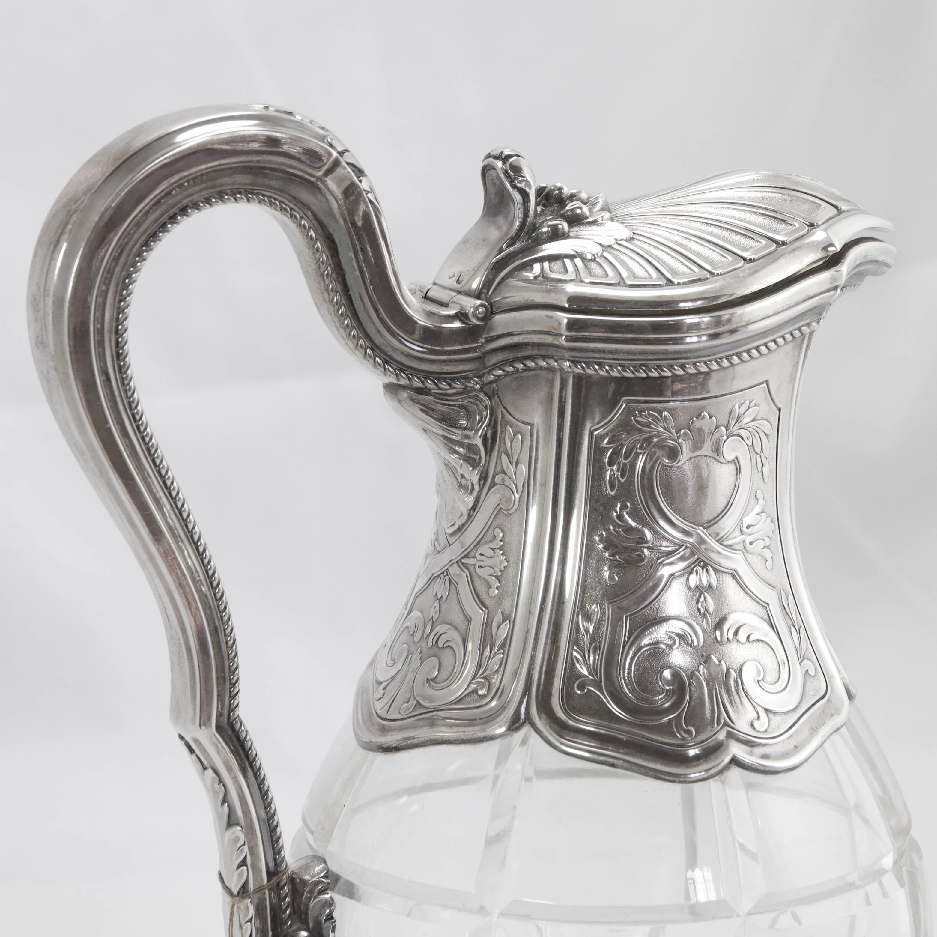 French Belle Époque Crystal and Sterling Silver Carafe by Risler For Sale