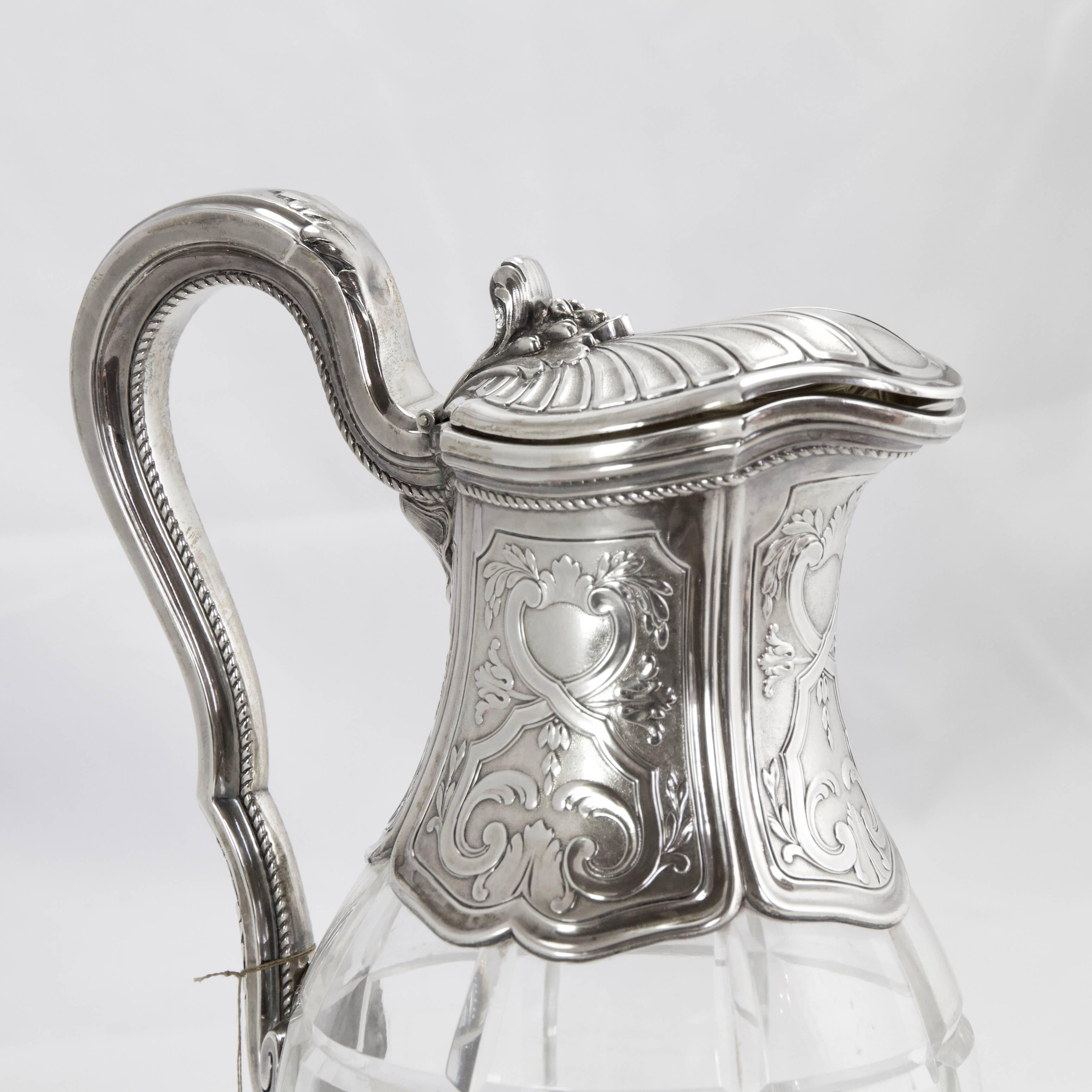 Belle Époque Crystal and Sterling Silver Carafe by Risler In Good Condition For Sale In Paris, FR