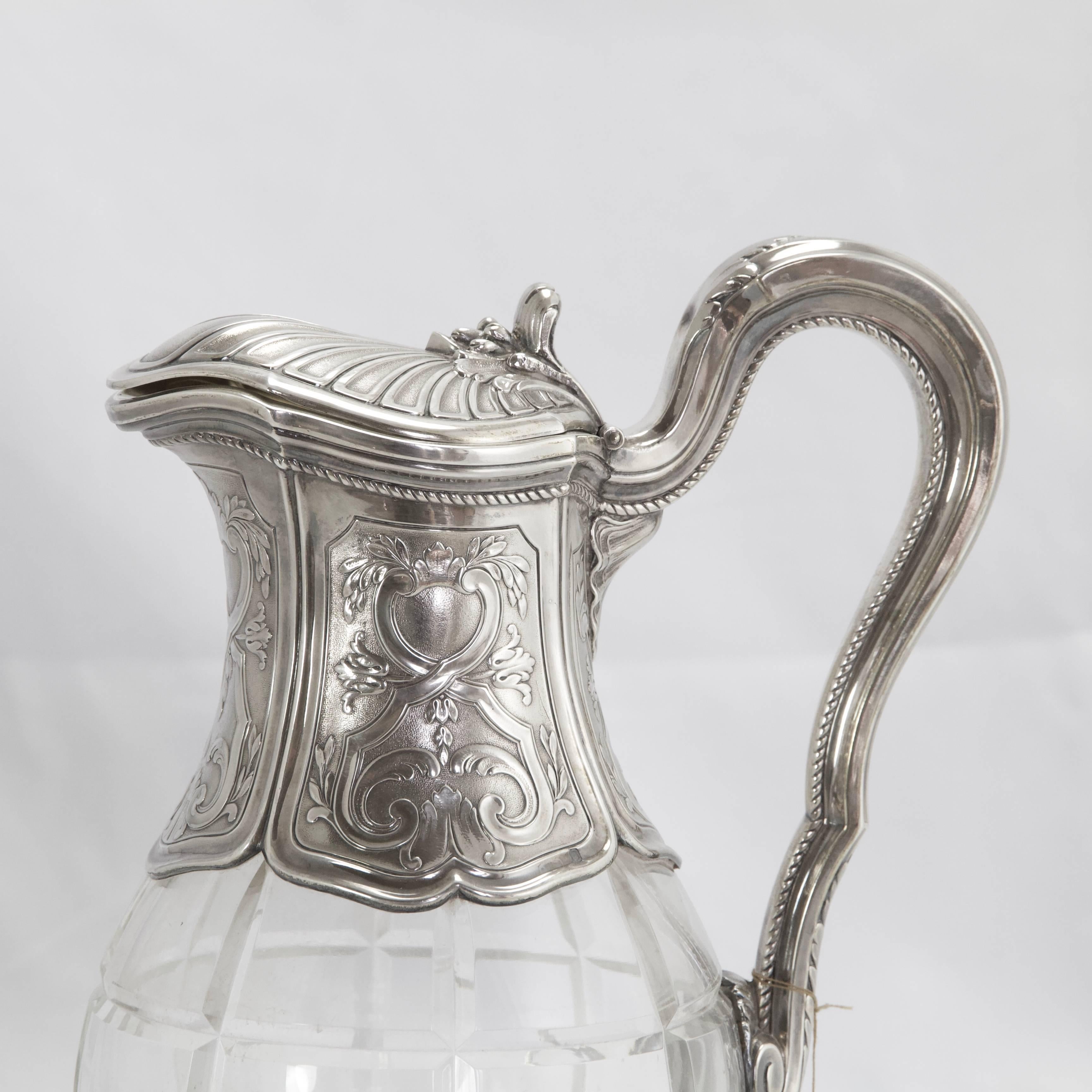 20th Century Belle Époque Crystal and Sterling Silver Carafe by Risler For Sale