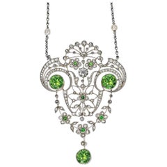 Belle Époque Demantoid Garnet and Diamond Pendant