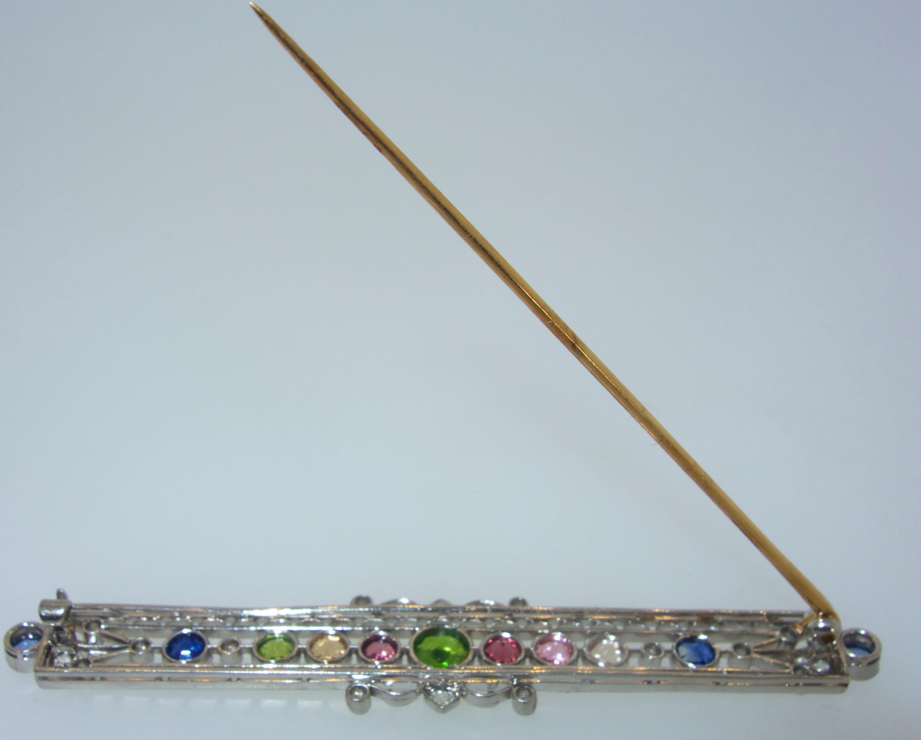 Belle Époque Belle Epoque Demantoid Garnet, Multi-Color Sapphire and Diamond Brooch