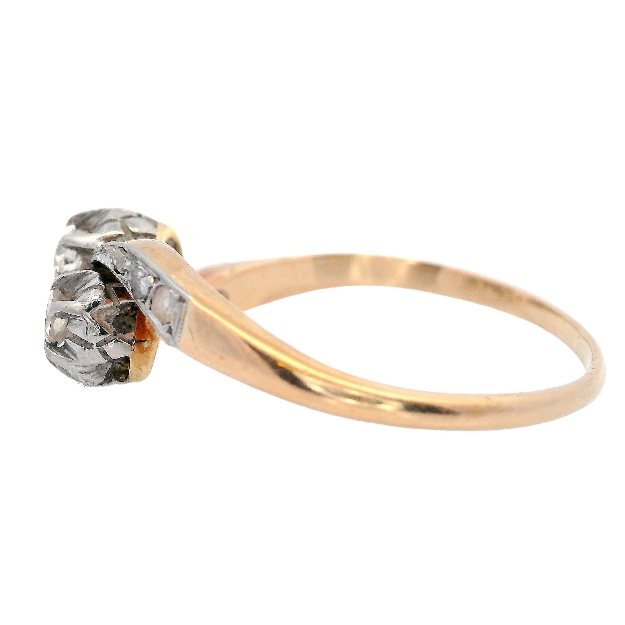 Bague Toi Et Moi en or jaune 14K avec diamant Belle Époque Unisexe en vente