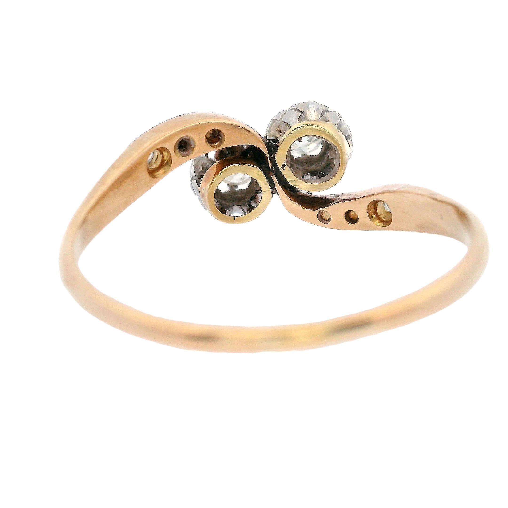 Bague Toi Et Moi en or jaune 14K avec diamant Belle Époque en vente 1